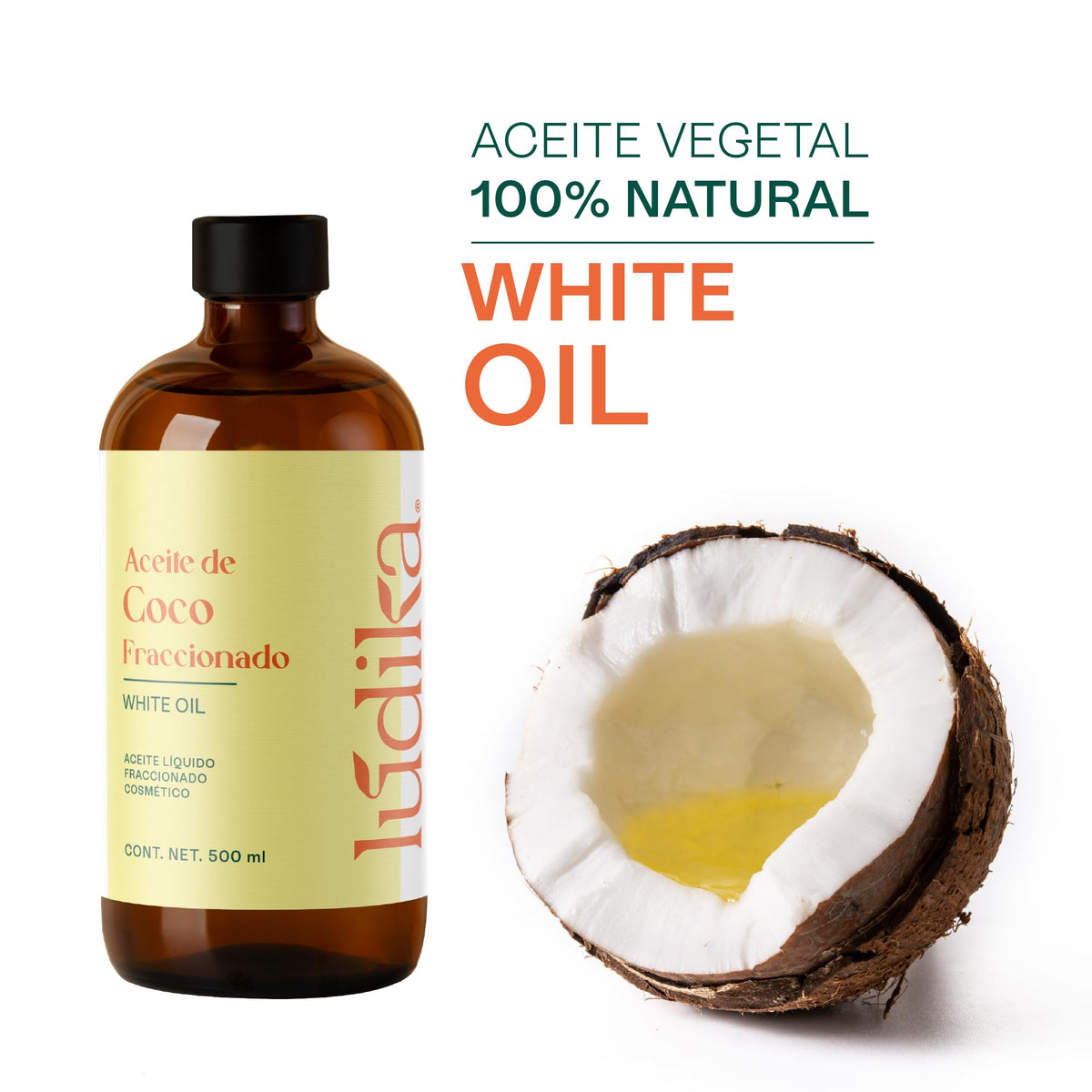 HEBBE Aceite de Coco Fraccionado 500 ml | Absorción Rápida | Hidratante Ligero para Piel y Cabello | Anti Frizz y Brillo