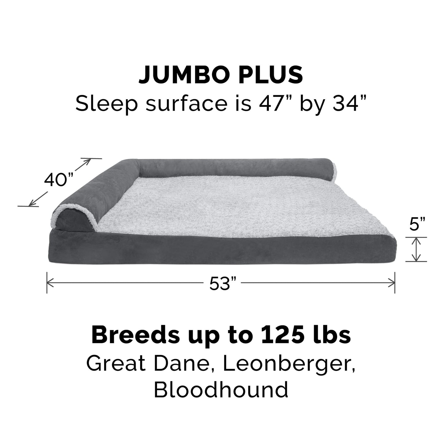 Furhaven Funda de Cama de Repuesto para Mascotas, sofá de Dos Tonos de Piel de Felpa y Gamuza Lavable, Color Gris Piedra, Jumbo Plus (XXL)