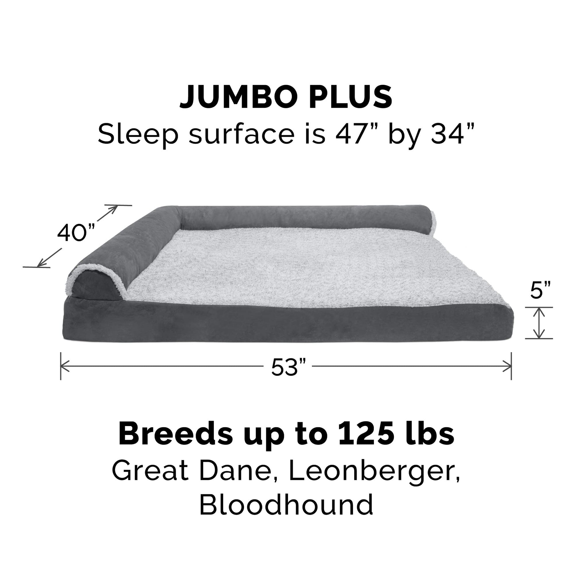Furhaven Funda de Cama de Repuesto para Mascotas, sofá de Dos Tonos de Piel de Felpa y Gamuza Lavable, Color Gris Piedra, Jumbo Plus (XXL)