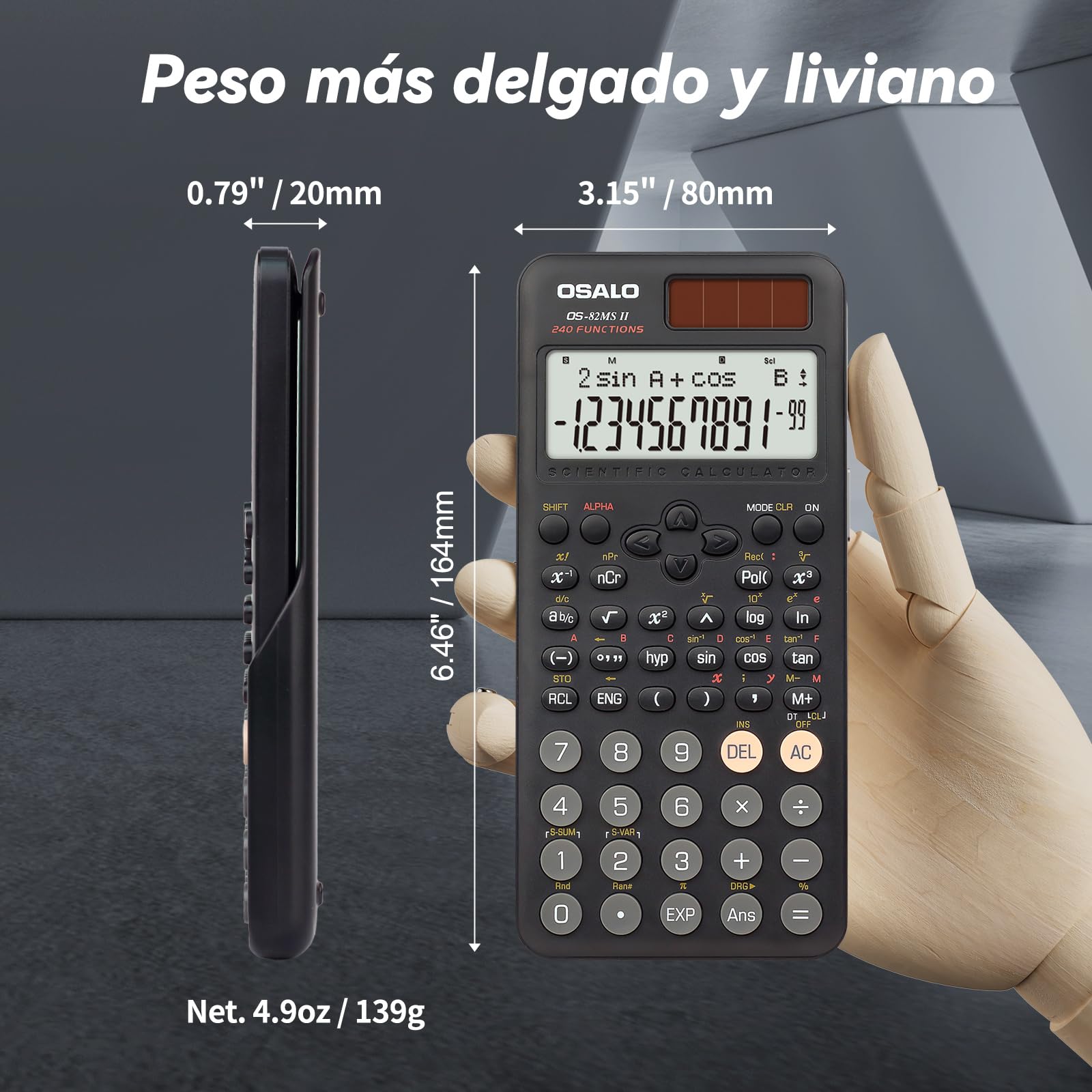 Calculadora científica 240 Funciones Pantalla de 2 líneas Calculadoras solares y de batería para Estudiantes universitarios de Secundaria (OS 82MS 2.ª edición)