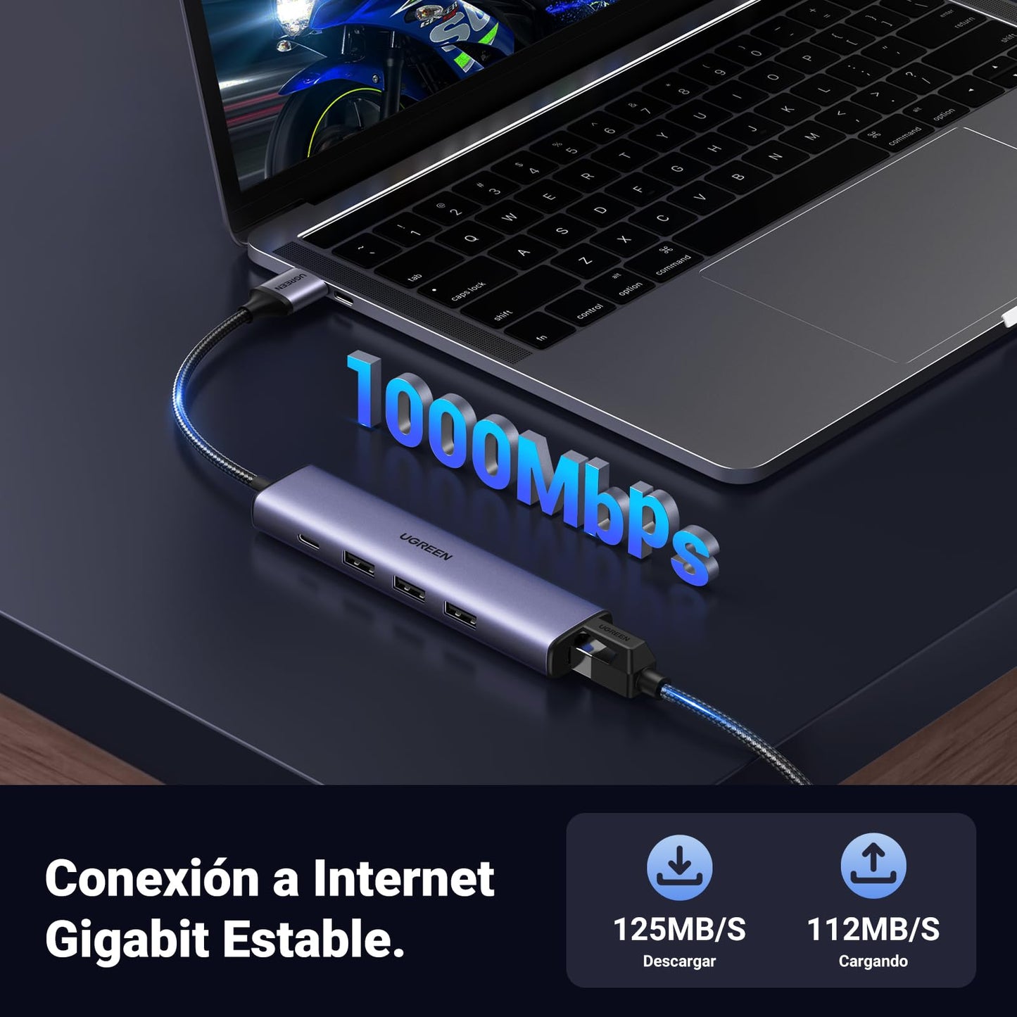UGREEN Hub USB Ethernet 1000Mbps, Hub RJ45 con 3 Puertos USB 3.0 y Puerto de Alimentación Tipo C, Adaptador Red Compatible con Laptop, PC, MacBook, Surface XPS Windows Linux MacOS, etc