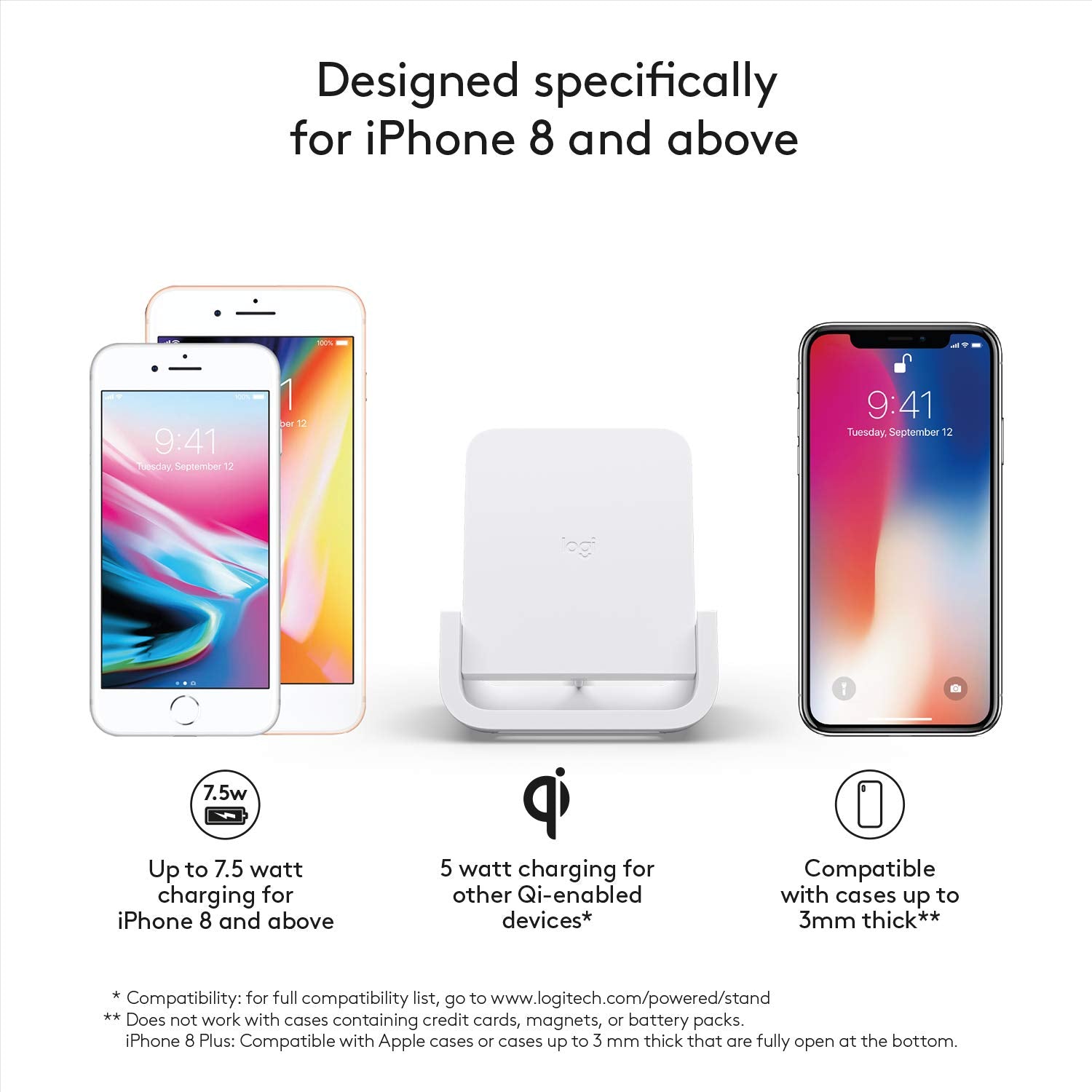 Logitech Soporte de Carga inalámbrico Alimentado para iPhone 8, 8 Plus, X, XS, XS MAX y XR