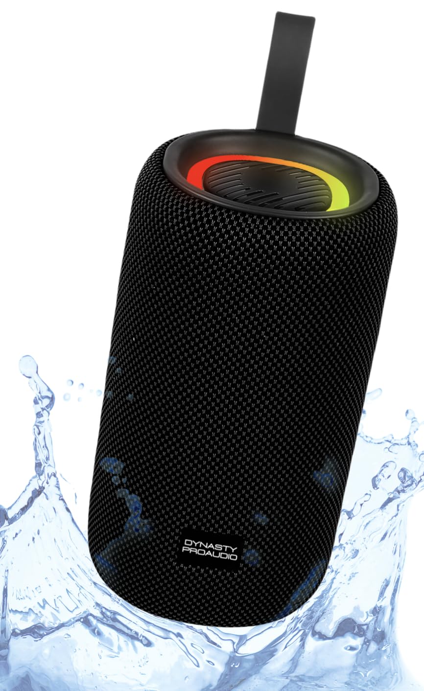 DYNASTY PROAUDIO SB-101 Bluetooth 5.3 IPX7 altavoz impermeable para exteriores con sonido estéreo de graves ultra fuertes de 25 W, luces RGB, emparejamiento de altavoces dobles TWS, compatible con
