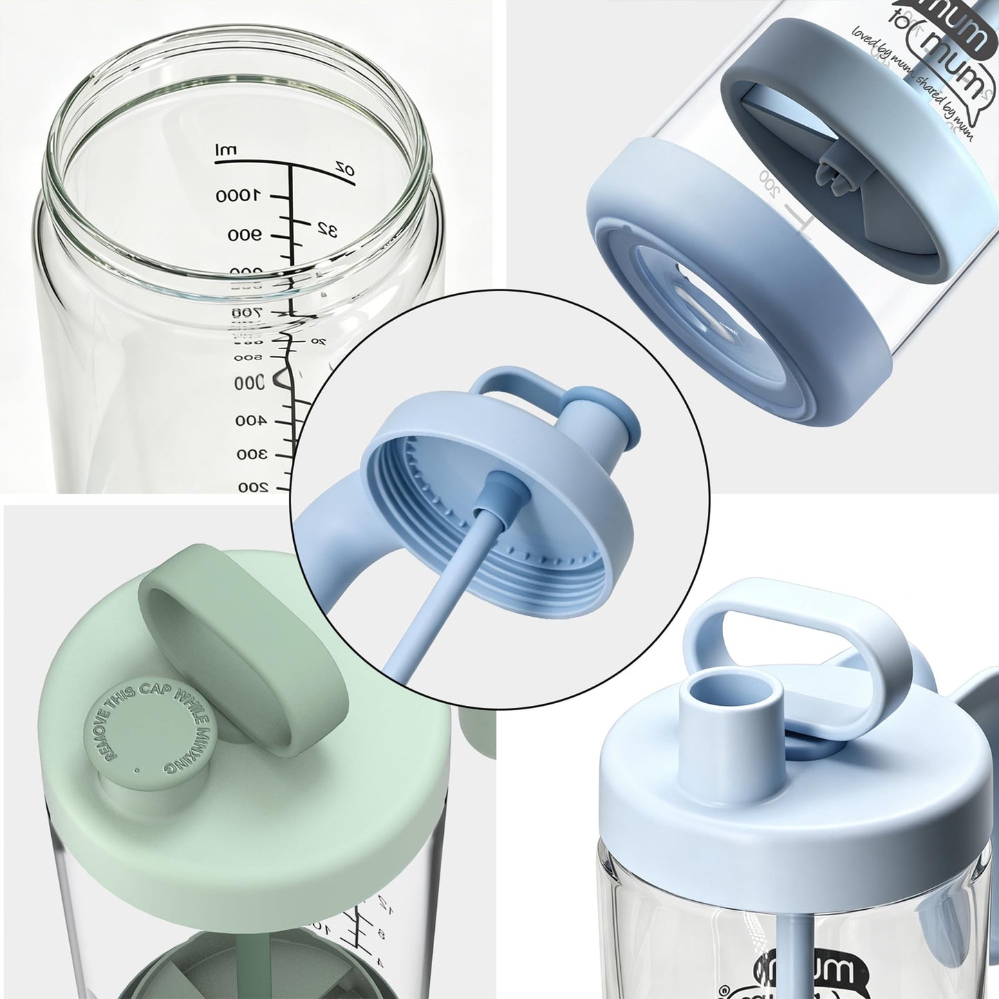 MUM TO MUM - Jarra de mezcla de vidrio de borosilicato de 32 onzas, jarra de leche materna de vidrio, recipiente de almacenamiento de leche, jarra de fórmula para bebé (verde claro)