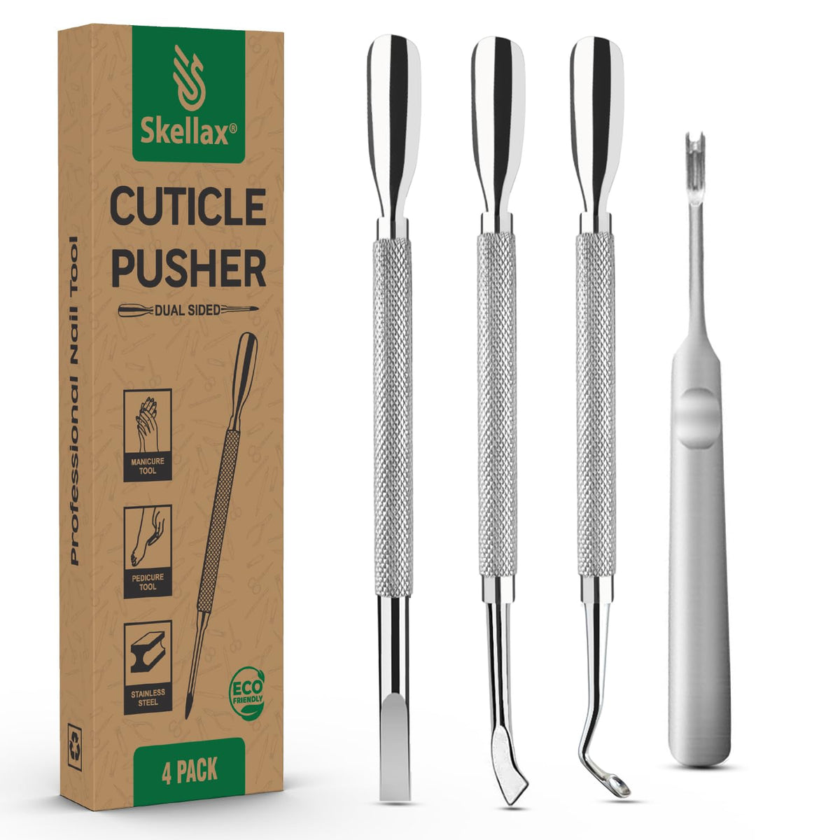Juego de empujadores de cutículas de doble punta con borde afilado en forma de cuchara, de acero inoxidable de calidad de salón, para manicura y pedicura, herramientas limpiadoras para uñas de las