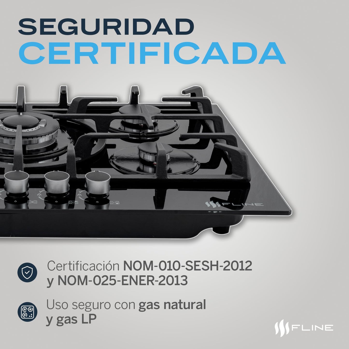 Parrilla de Gas Empotrable 5 Quemadores Vidrio Templado 76 cm Encendido Electrónico para Inducción