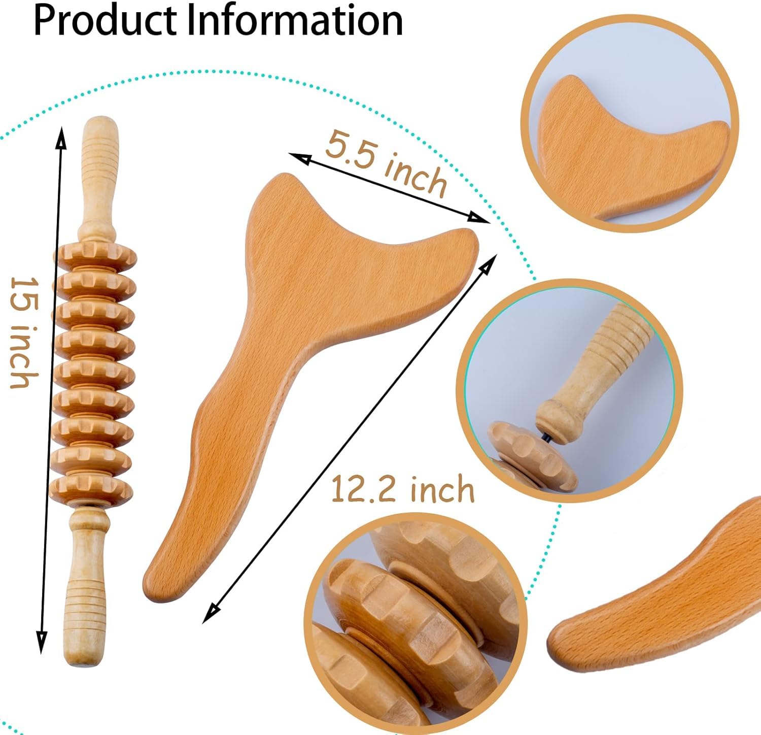 Herramientas de Masaje de Maderoterapia Gua Sha para Piernas, Espalda, Cuello y Brazos