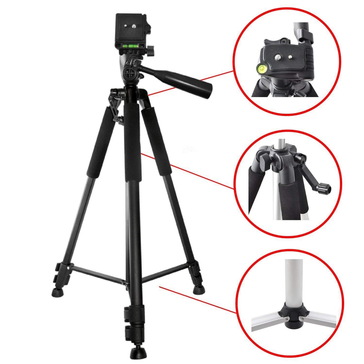 Lightweight 60-inch Professional Camera Tripod For Canon Digital EOS Rebel SL1, T1i, T2i, T3, T3i, T4i, T5, T6s, T5i T6i EOS 60D, EOS 70D, 50D, 40D, 30D, EOS 5D, EOS 5D Mark III, EOS 6D, EOS 7D, EOS 7D Mark II, EOS-M, EOS-M3 Digital SLR Cameras