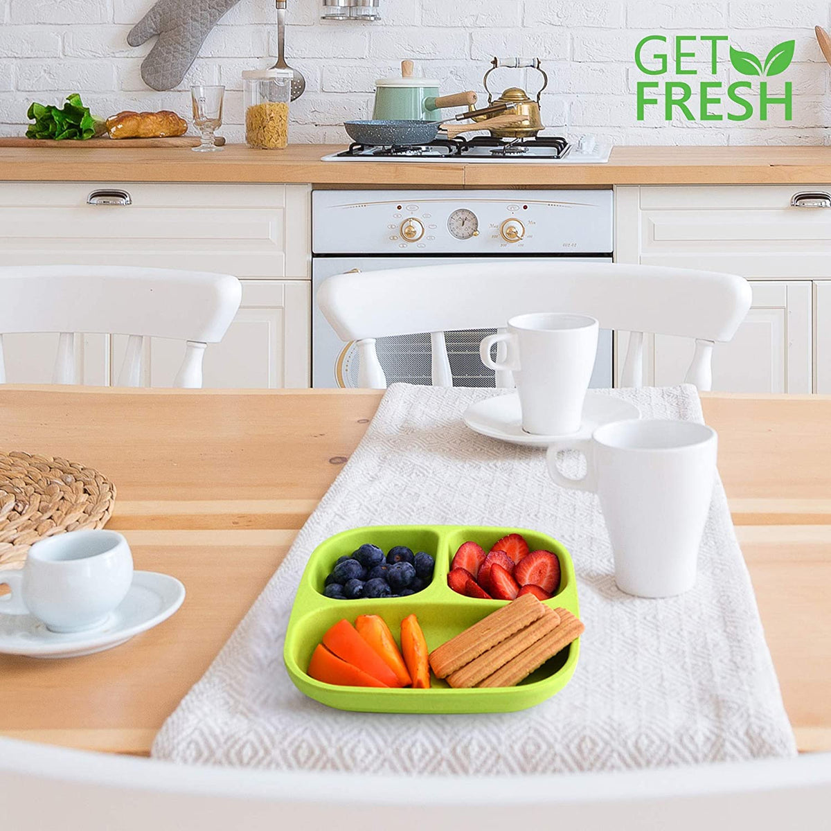 Get Fresh Juego de platos para niños divididos PLA - 2 platos infantiles sin melamina aptos para microondas - Vajilla infantil apilable sin BPA - Platos reutilizables aptos para lavavajillas para