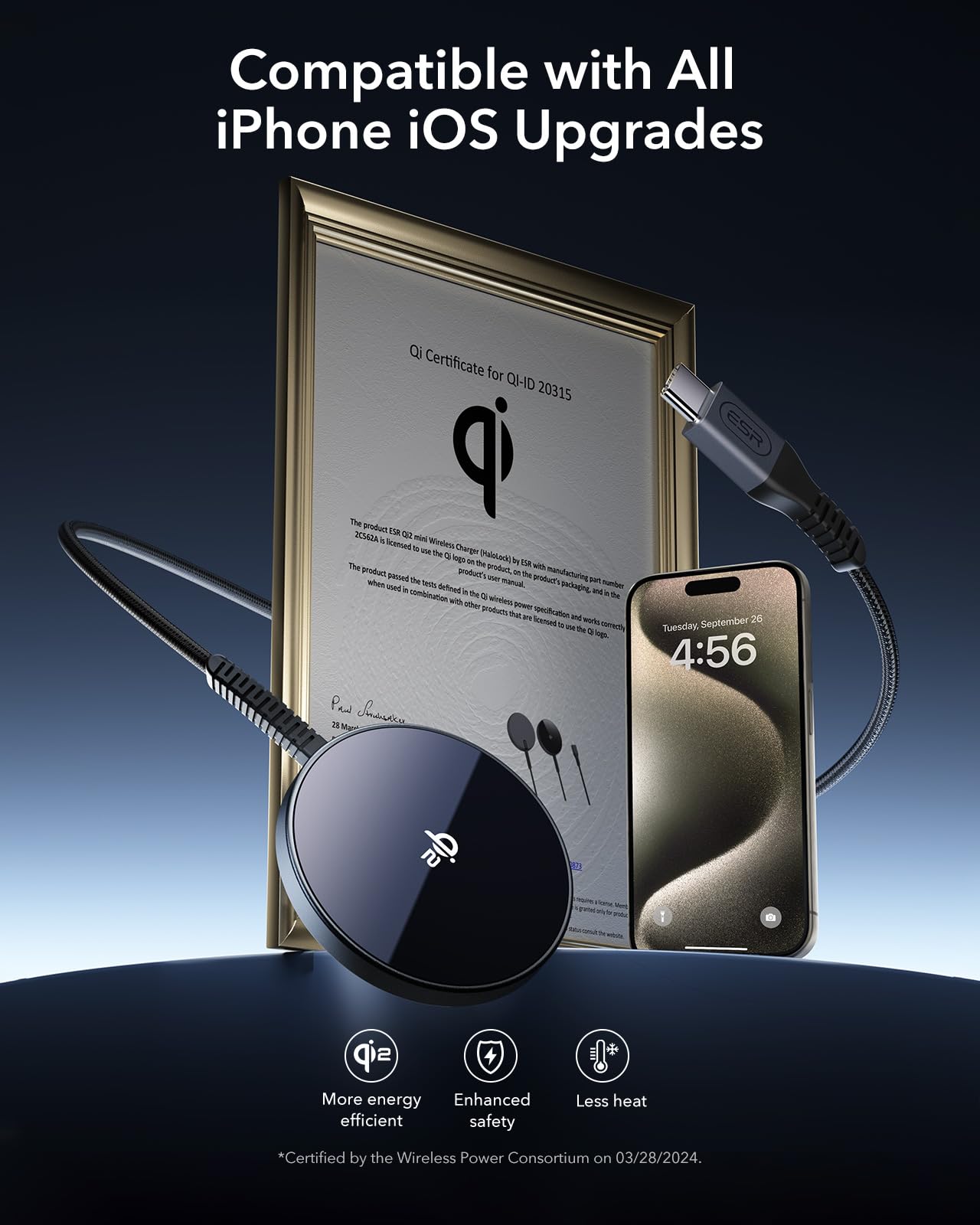 ESR - Paquete de 2 para cargador Qi2 Magsafe, cargador inalámbrico de 15 W, almohadilla de carga inalámbrica para iPhone 15/14/13/12, AirPods 4/3/Pro/Pro 2, Galaxy S25, almohadilla de carga magnética