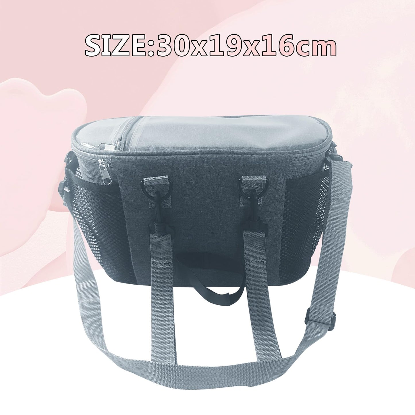 Pequeña bolsa de pañales, bolsas de viaje para mamás, múltiples bolsillos, gancho para carriola, correa ajustable, bolso portátil para padres (gris)