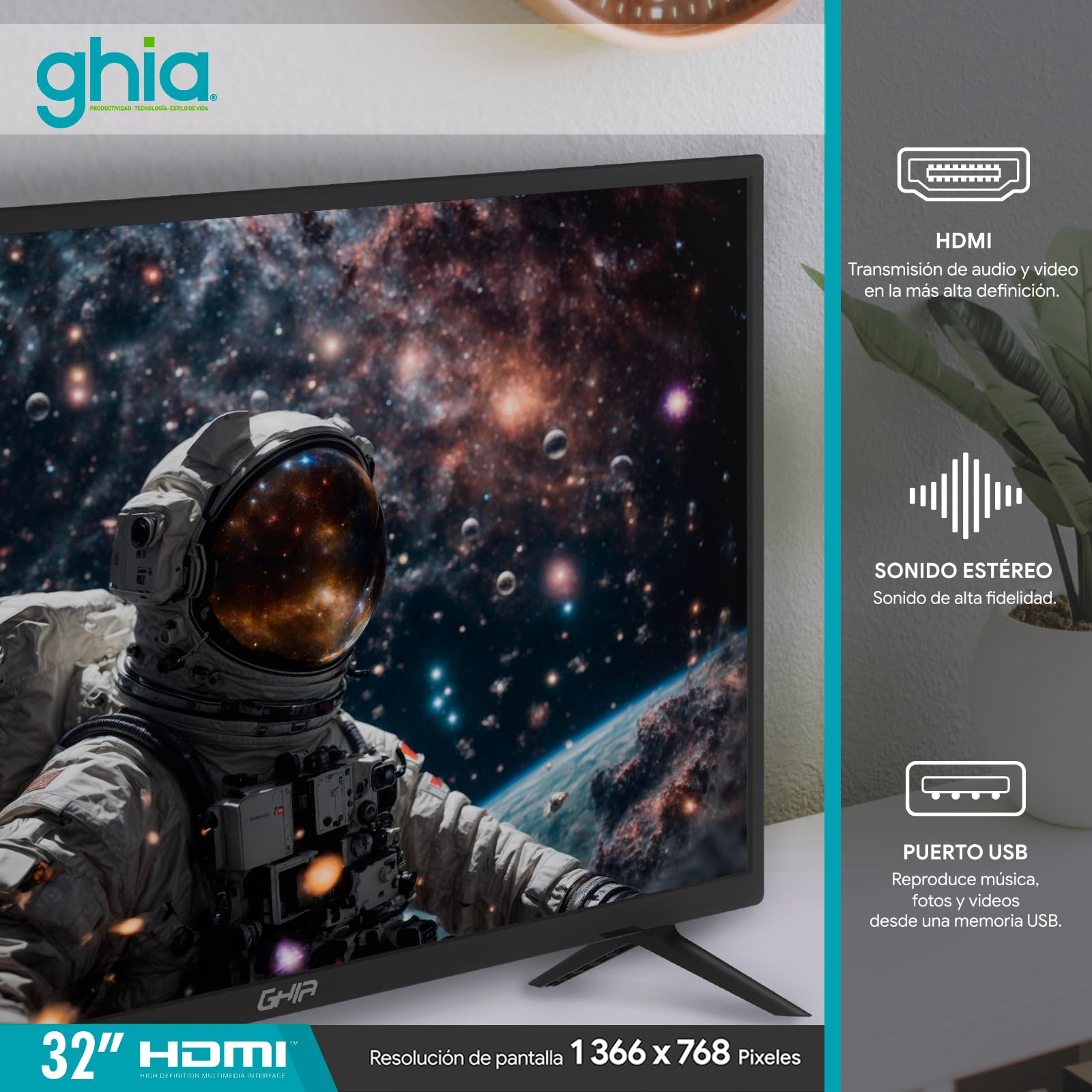GHIA Televisión Pantalla 32 Pulgadas Básica HD G32BHD22