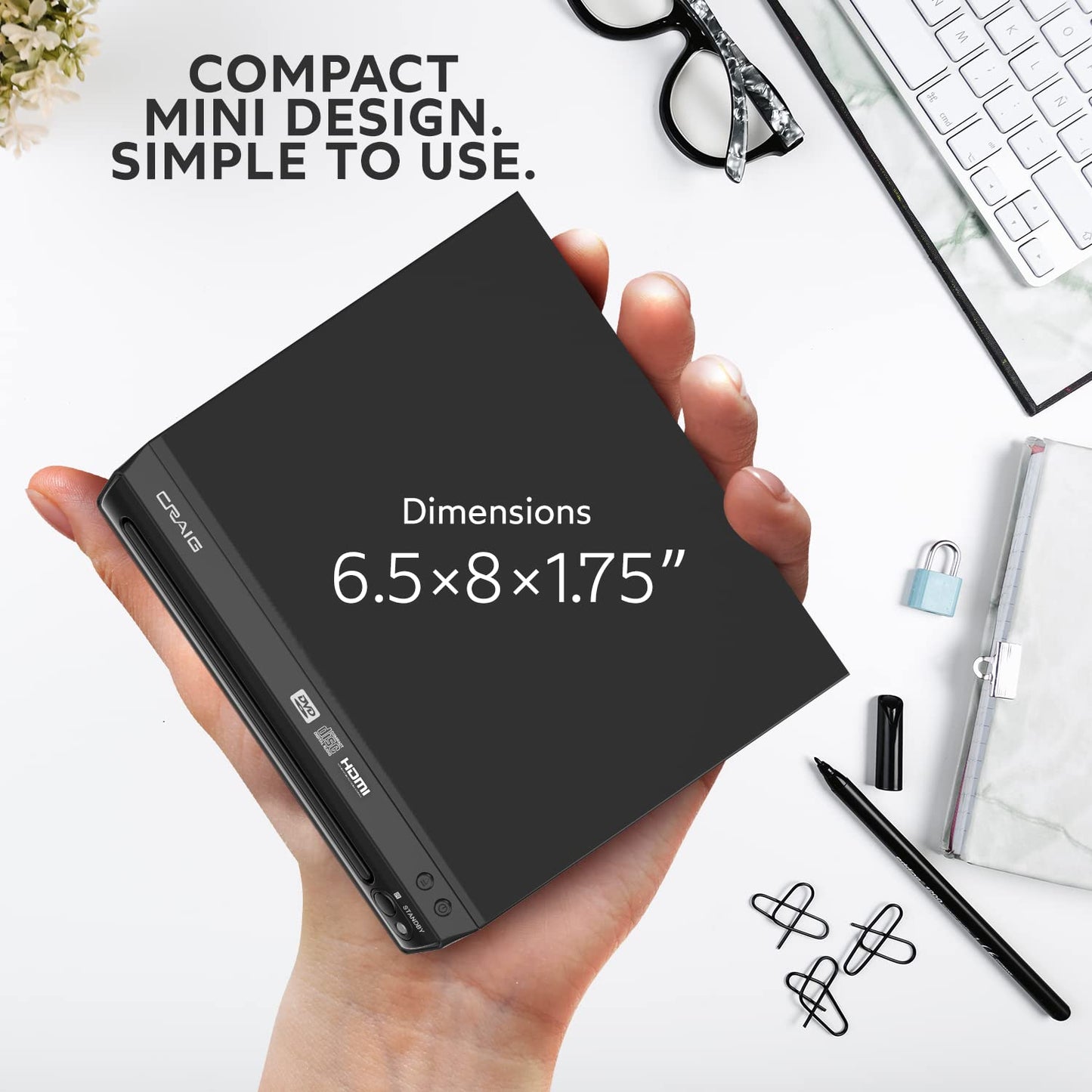Craig CVD401A Reproductor de DVD HDMI Compacto con Control Remoto en Negro | Compatible con DVD-R/DVD-RW/JPEG/CD-R/CD-R/CD-R/CD, escaneo Progresivo, conversión Ascendente a 1080p |