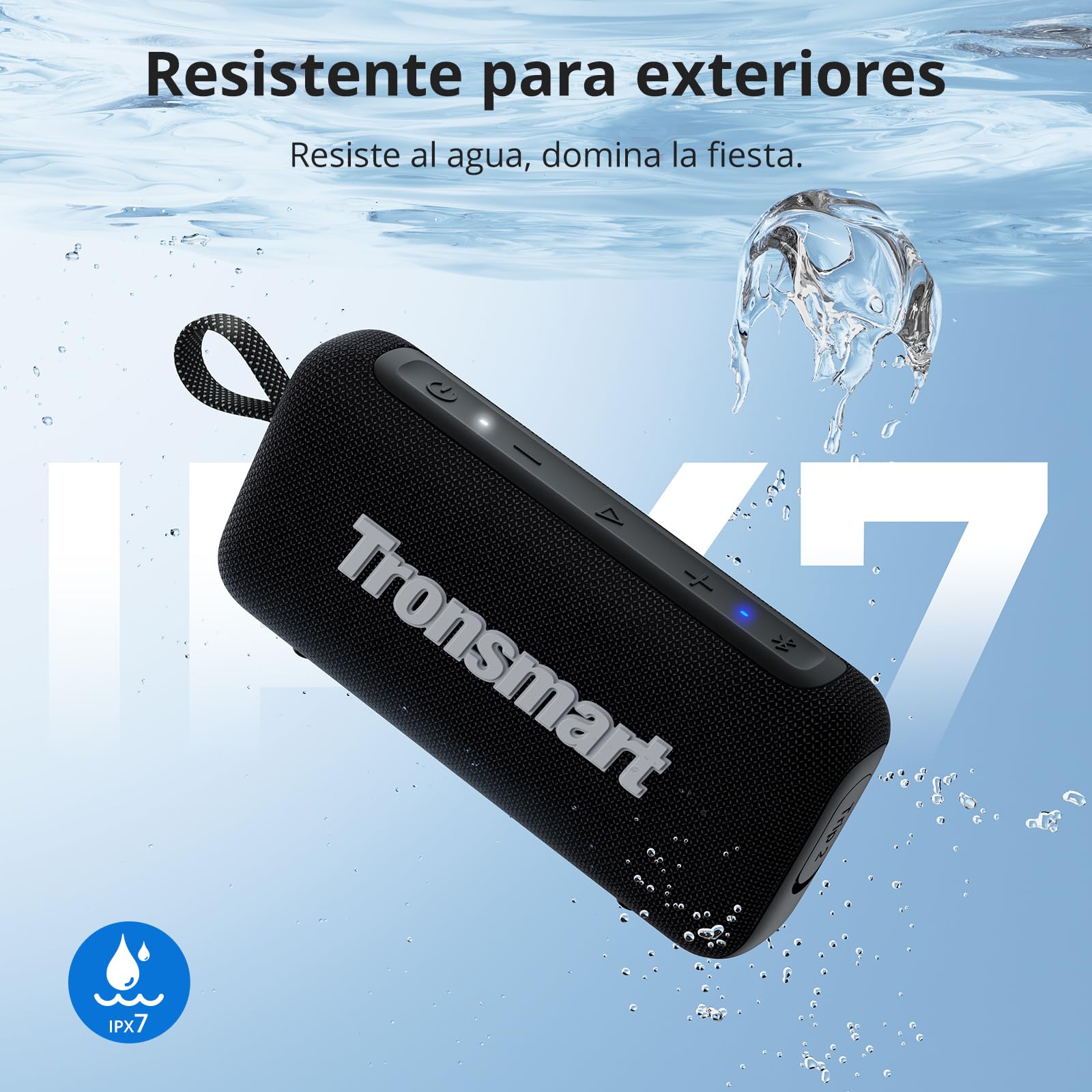 Tronsmart Trip 2 Bocina Bluetooth portátil para Exteriores, Llamadas Manos Libres a través del micrófono Integrado, Resistente al Agua IPX7, Ecualizador Personalizable (Negro)