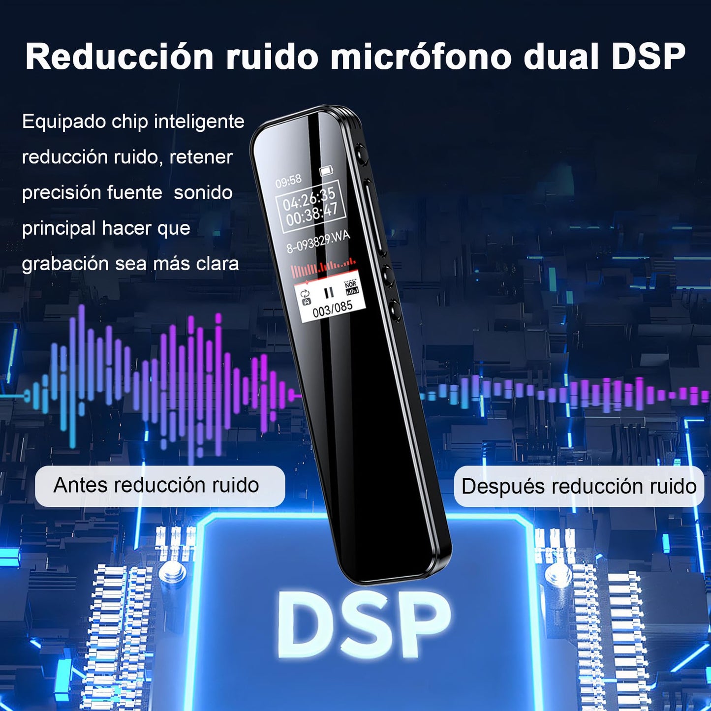 Grabadora de Voz Digital RYEWGRV 8 GB con Reducción de Ruido Recargable