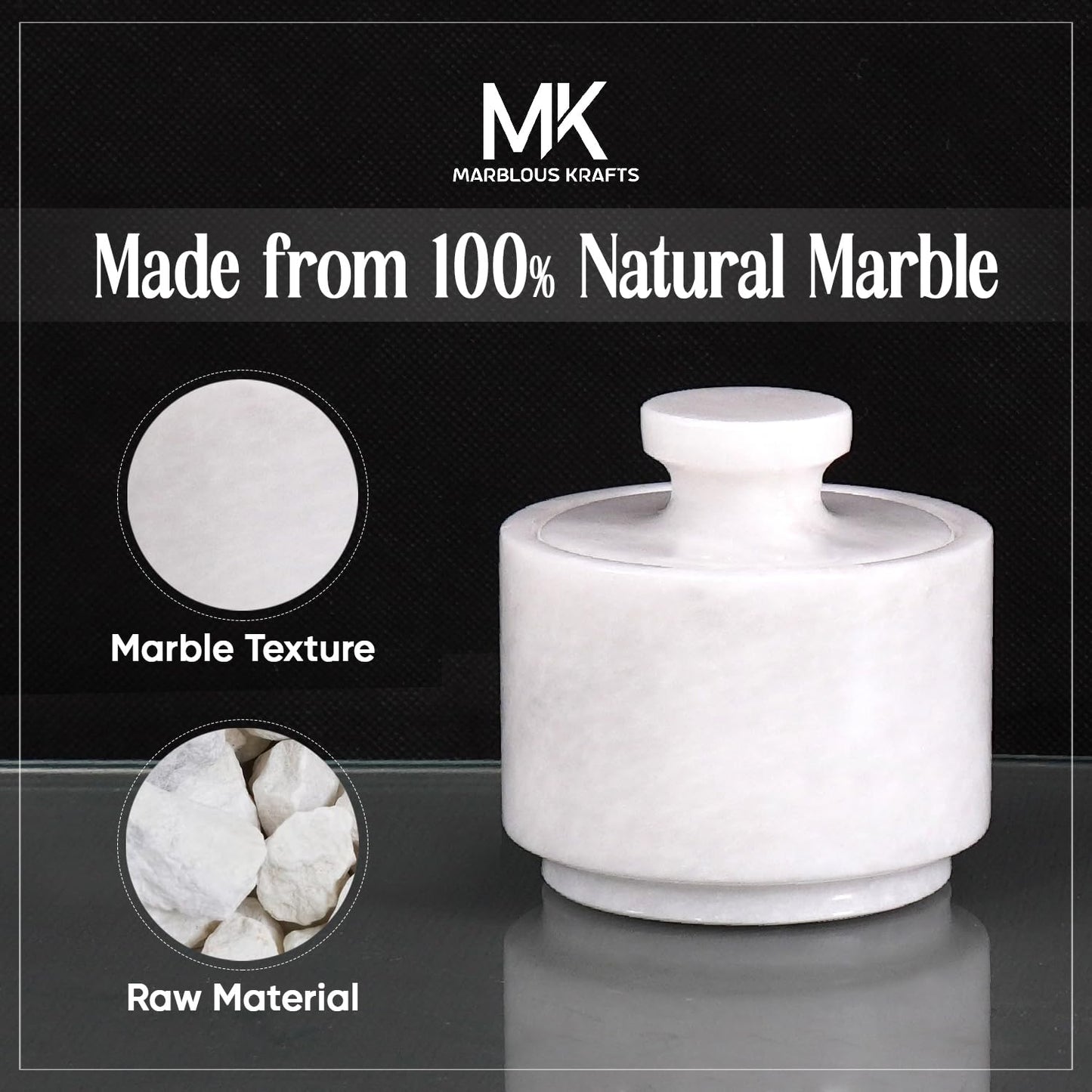 MARBLOUS KRAFTS - Sal única de mármol de 3 pulgadas con tapa, cuencos de sal y pimienta hechos a mano, cuencos ideales para azúcar, sal y pimienta para almacenamiento de cocina.