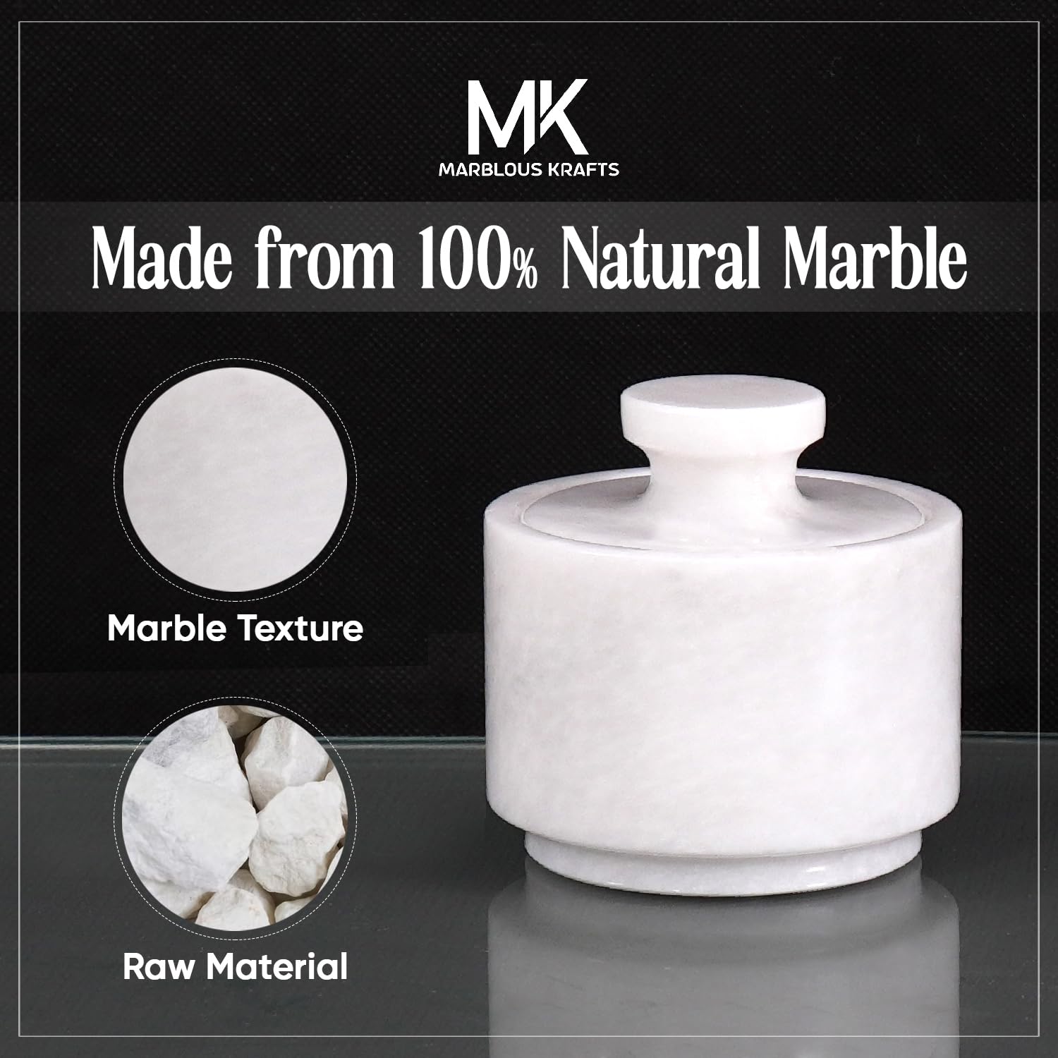 MARBLOUS KRAFTS - Sal única de mármol de 3 pulgadas con tapa, cuencos de sal y pimienta hechos a mano, cuencos ideales para azúcar, sal y pimienta para almacenamiento de cocina.