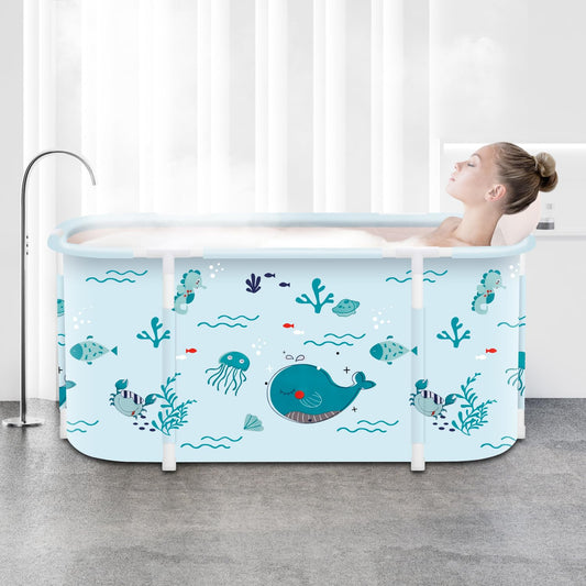 Bañera plegable portátil, bañera plegable para adultos, bañeras independientes, bañera de hidromasaje, bañera de hielo, baño familiar, SPA, 120 x 50 x 55 cm, peces