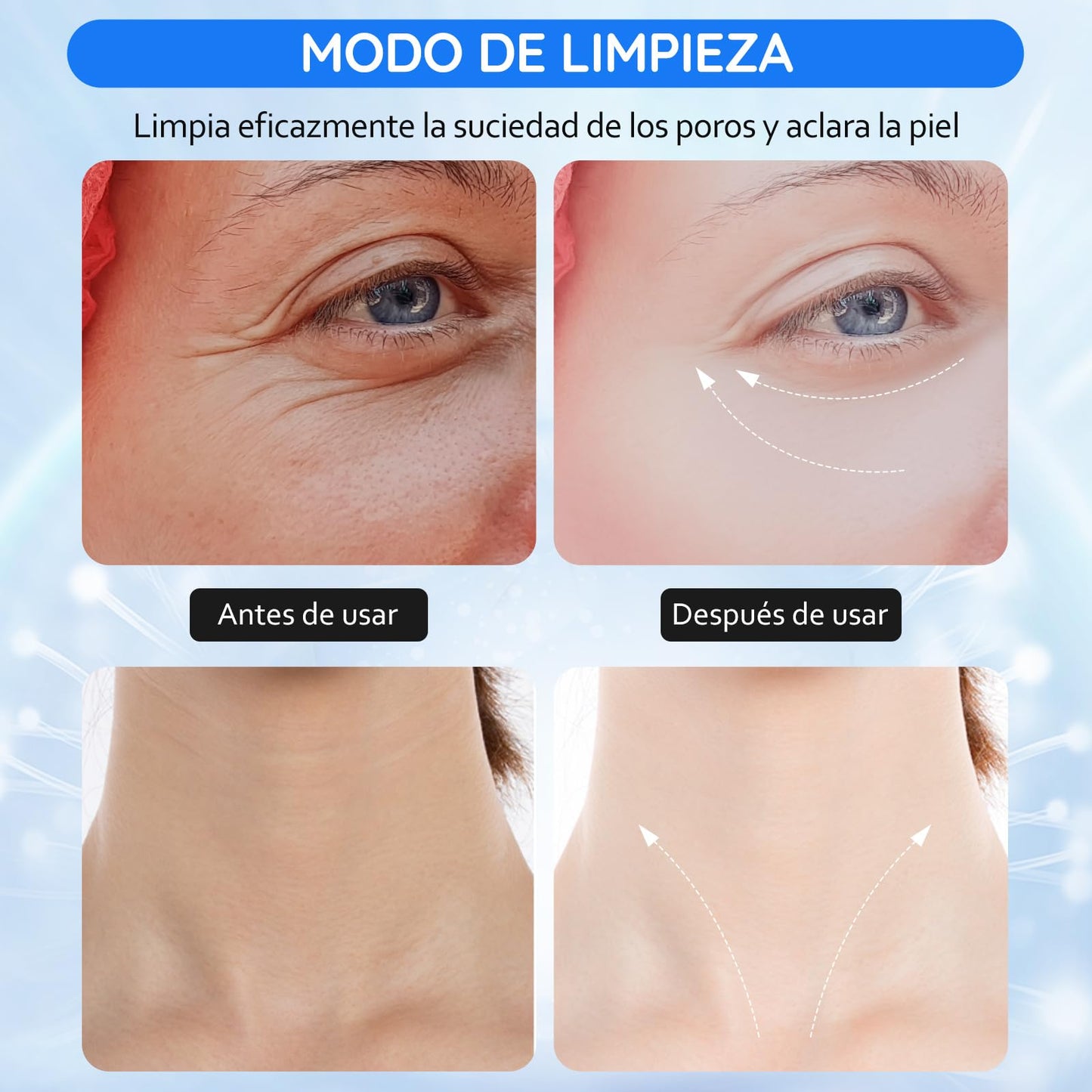 Masajeador Facial Cuello, Antiarrugas Masajeador de Belleza con 3 Modos, Máquina Belleza Facial Electrico con Luz LED, Masajeador de Cuello Portátil, Antienvejecimiento, Limpieza Profunda Piel