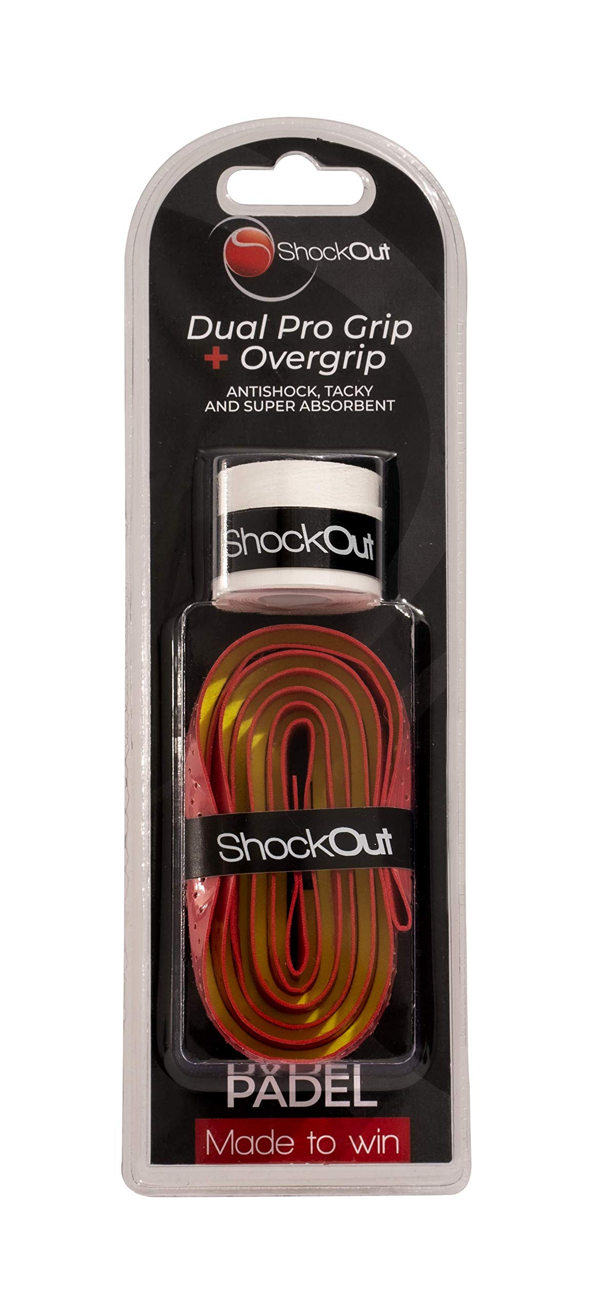 Grip Y Overgrip ShockOut Pro Fucsia Amarillo con Absorción de Impactos para Deportes de Raqueta