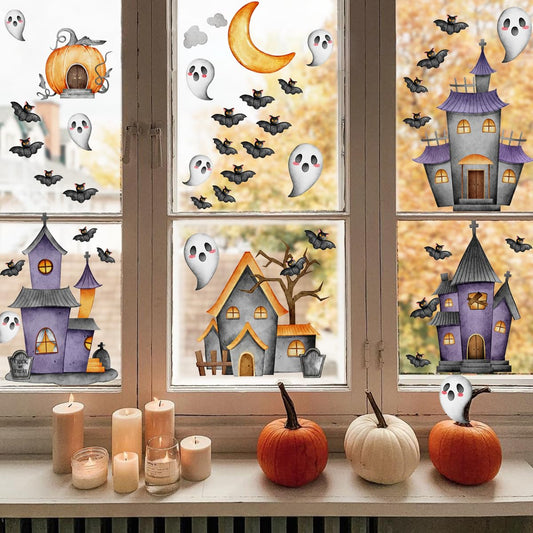 Haunted House - Calcomanías de pared de Halloween, calcomanías espeluznantes de calabaza, calcomanías de ventana, mural de decoración de pared para guardería, bebé, recámara, sala de estar, cocina,