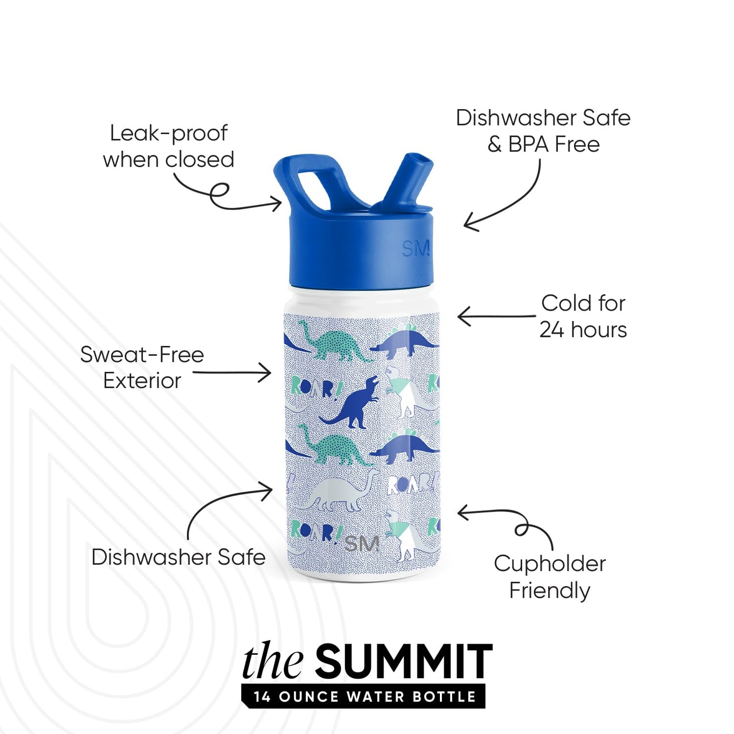 Botella de Agua Simple Modern Dinosaur Roar Reutilizable con Tapa de Popote para Niños