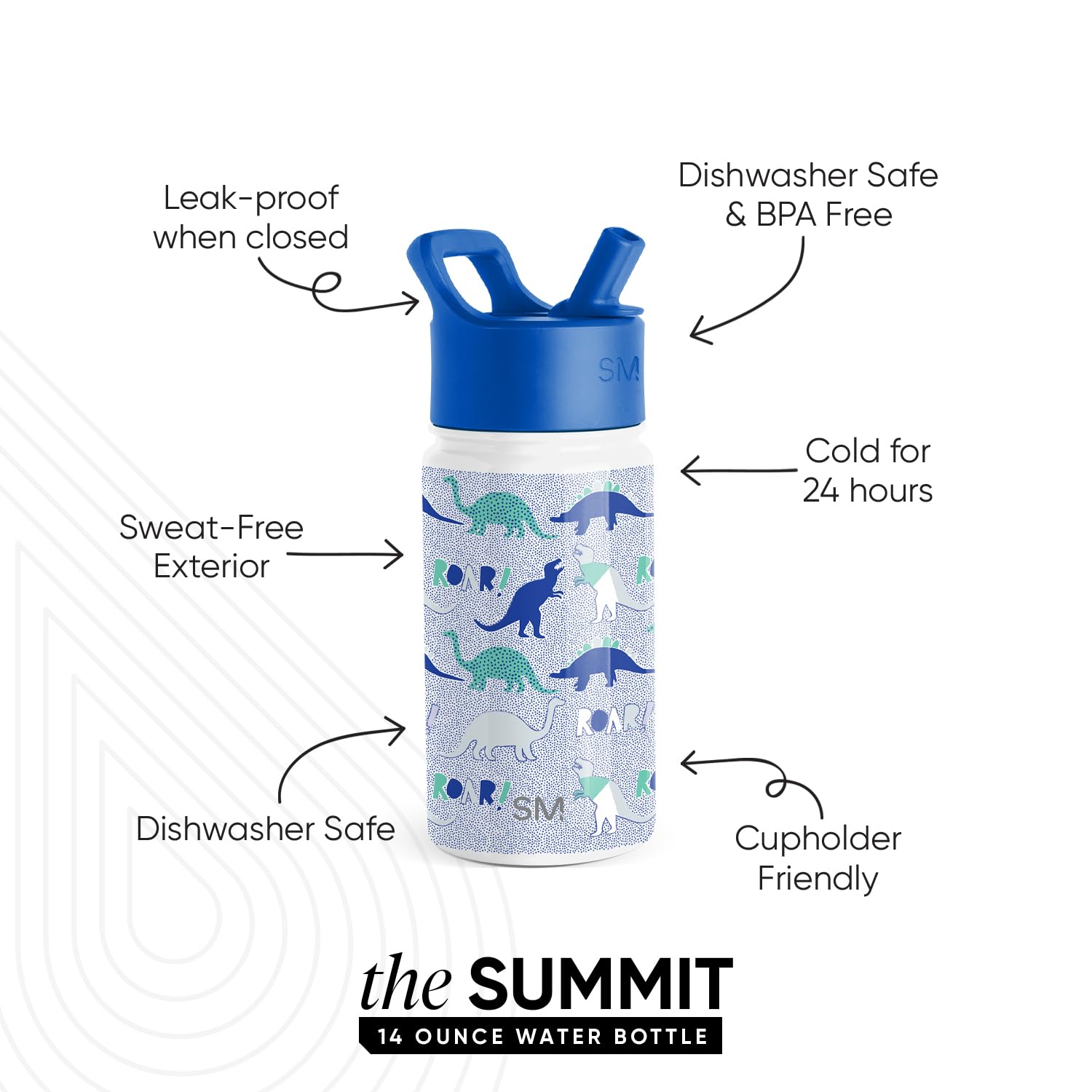 Botella de Agua Simple Modern Dinosaur Roar Reutilizable con Tapa de Popote para Niños