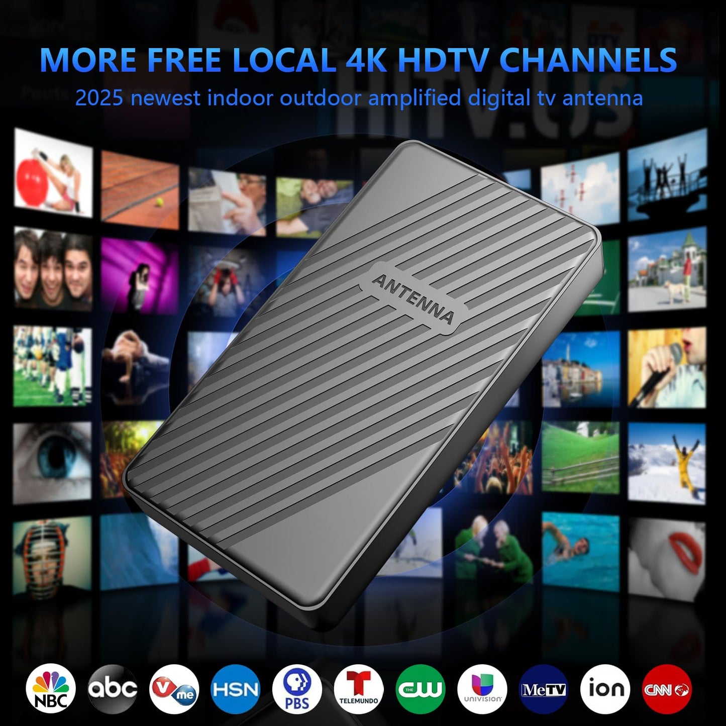 Antena de TV de alcance de más de 2200 millas para canales locales, antena de TV digital más fuerte mejorada 2025 para interiores y exteriores con amplificador de señal y cable coaxial de 33 pies