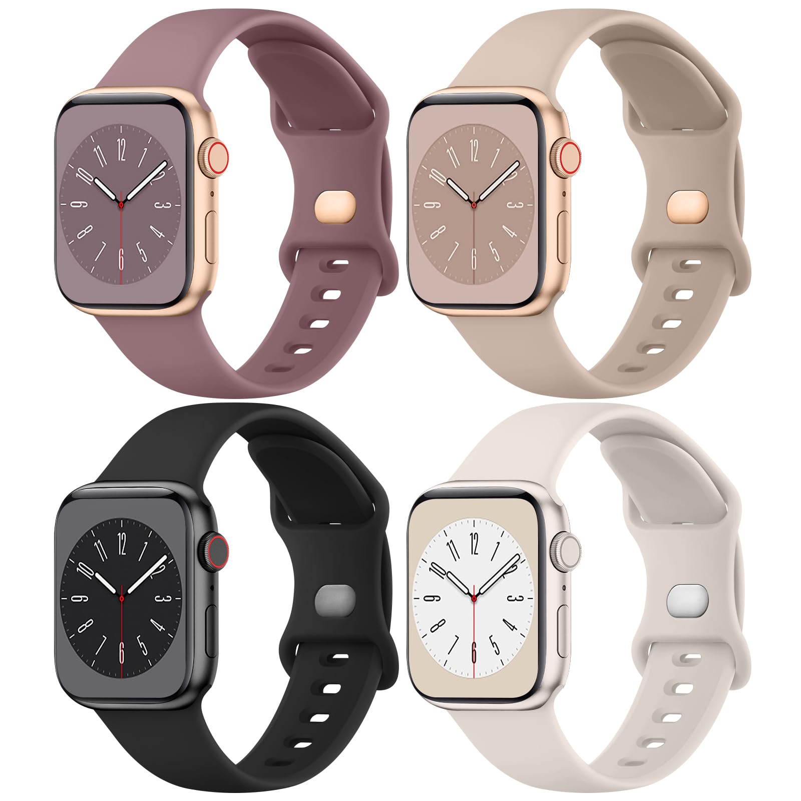 Bandas de Silicona Líquida Compatible con Apple Watch Serie 10 Multicolor, Paquete de 4 para Mujer y Hombre