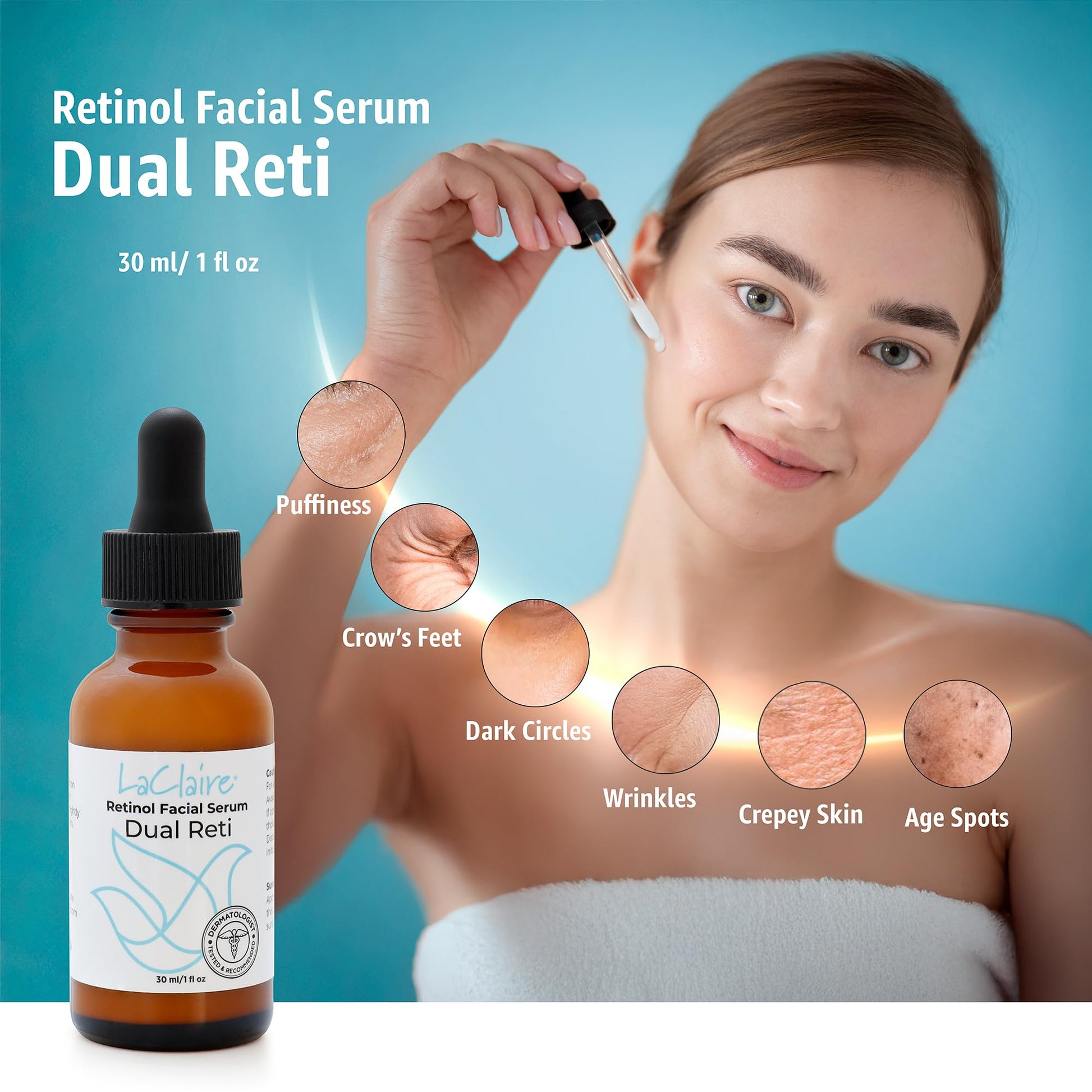 LaClaire 8% Retinol & Retinyl Serum - Best Retinol Serum for Wrinkle Repair & Hyperpigmentation Treatment - No Redness or Peeling (10 ml/0.34 oz)