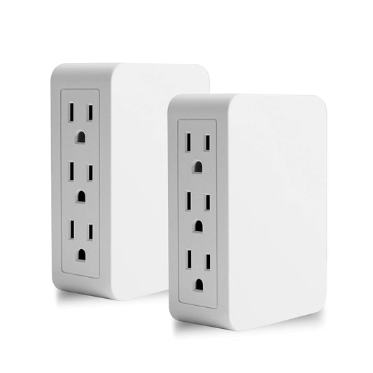 Extensor de toma de corriente, 6 tomas de corriente a un lado, adaptador de acceso lateral para llave de pared, enchufe eléctrico de pared, listado UL, paquete de 2