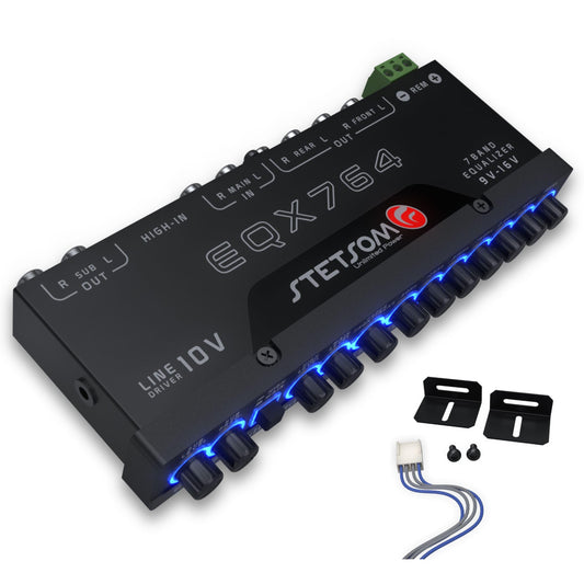 Ecualizador Gráfico de Audio Stetsom EQX764-7 Negro con Preamplificador y Subcontroles Dedicados para Coche