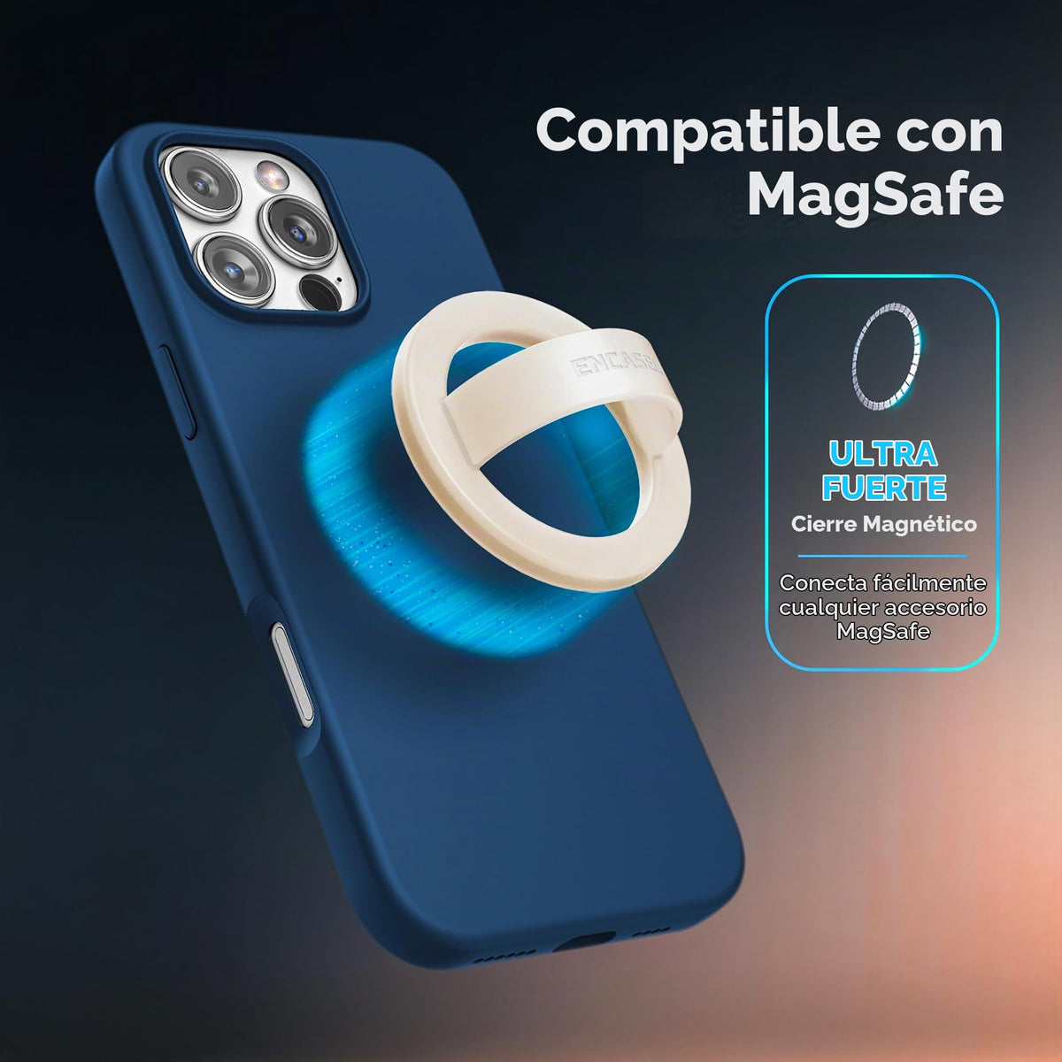 Soporte Magnético con Anillo de Silicona para Teléfono iPhone Marfil Diseño Delgado Compatible con MagSafe