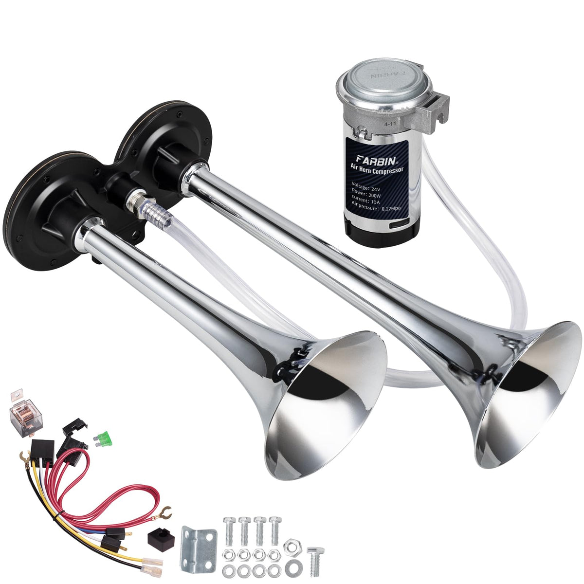 Bocina de Aire FARBIN Cromada con Compresor 24 V