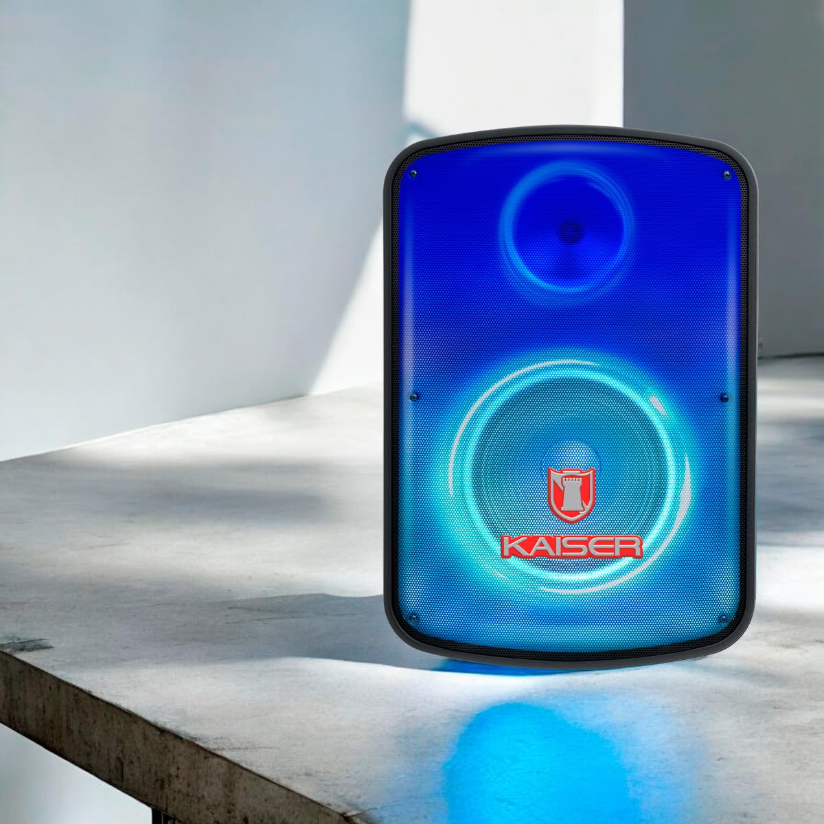 KSR Bafle Profesional con Micrófono Alambrico y Control Remoto Kaiser BB 15” Luz Flama Link Recargable Bluetooth USB Micro SD FM Rec 50W Rms Color Negro Bafle de15 Pulgadas MSA-7515SC