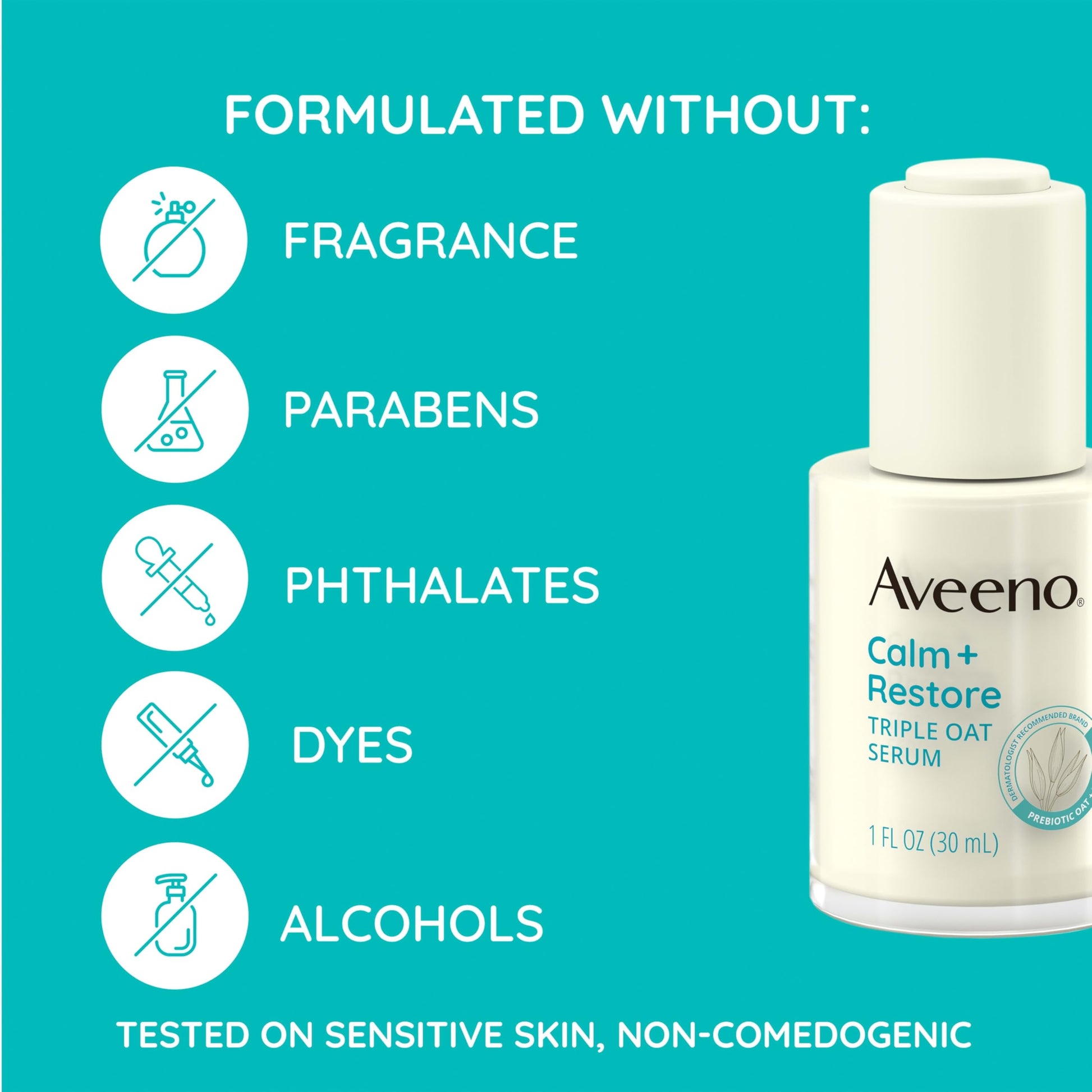 Aveeno Calm + Restore Triple Oat Hydrating Face Serum for Sensitive Skin, Gentle and Lightweight Facial Serum to Smooth and Fortify Skin, Hypoallergenic, Fragrance- and Paraben-Free, 1 fl. Oz