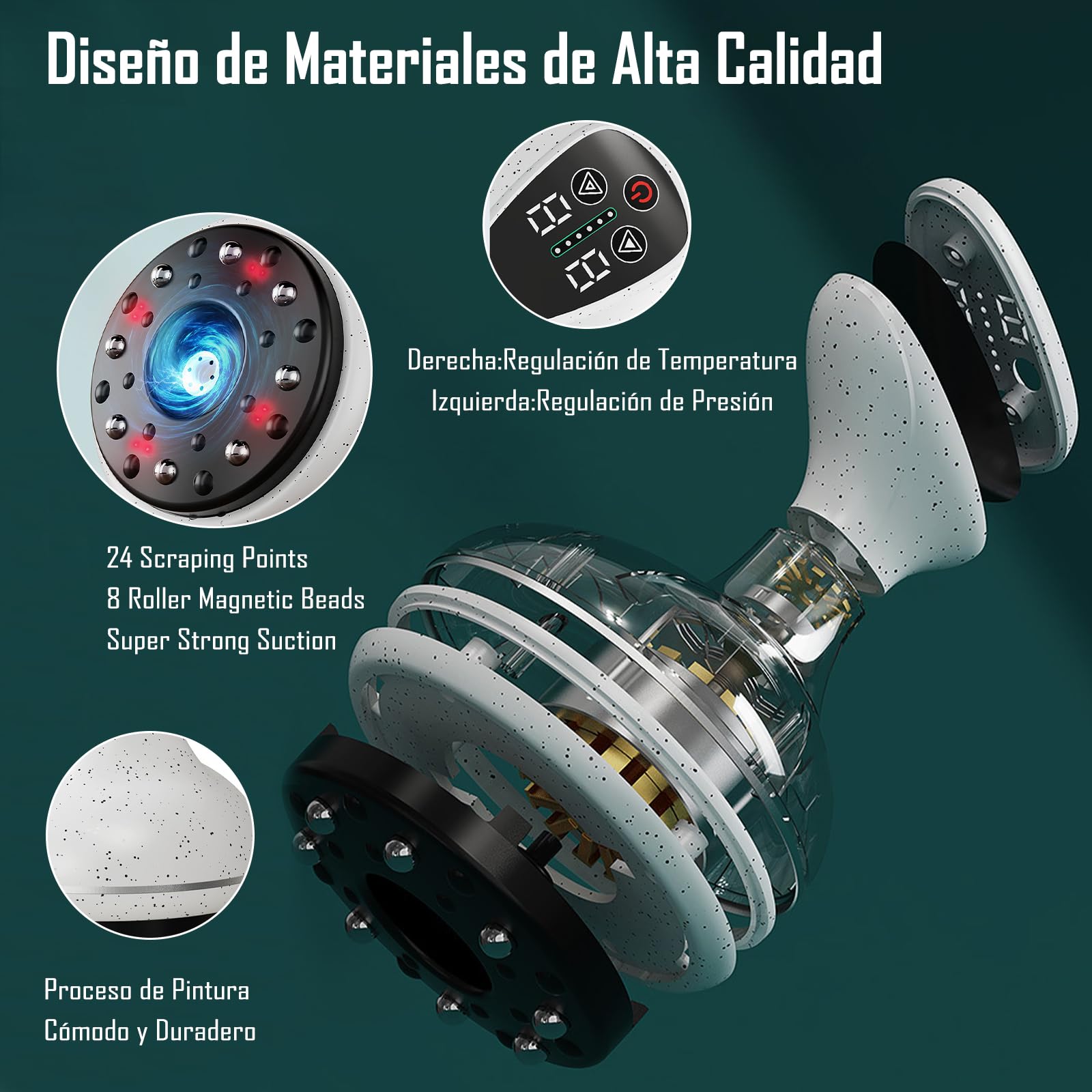 DFDAGDA Masajeador ventosas terapeuticas Eléctricas，Herramienta de Gua Sha Recargable 4 en 1，9 niveles de temperatura y potencia para eliminar celulitis Alivio del dolor de espalda Acupoint