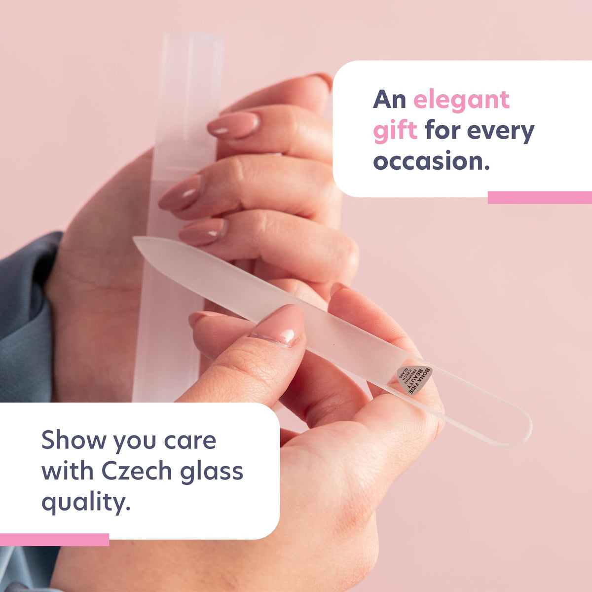 BONA FIDE BEAUTY Lima de Uñas de Cristal Checa (Transparente) - Lima de Cristal para Uñas Naturales con Estuche Rígido Transparente, Regalo para Mujeres