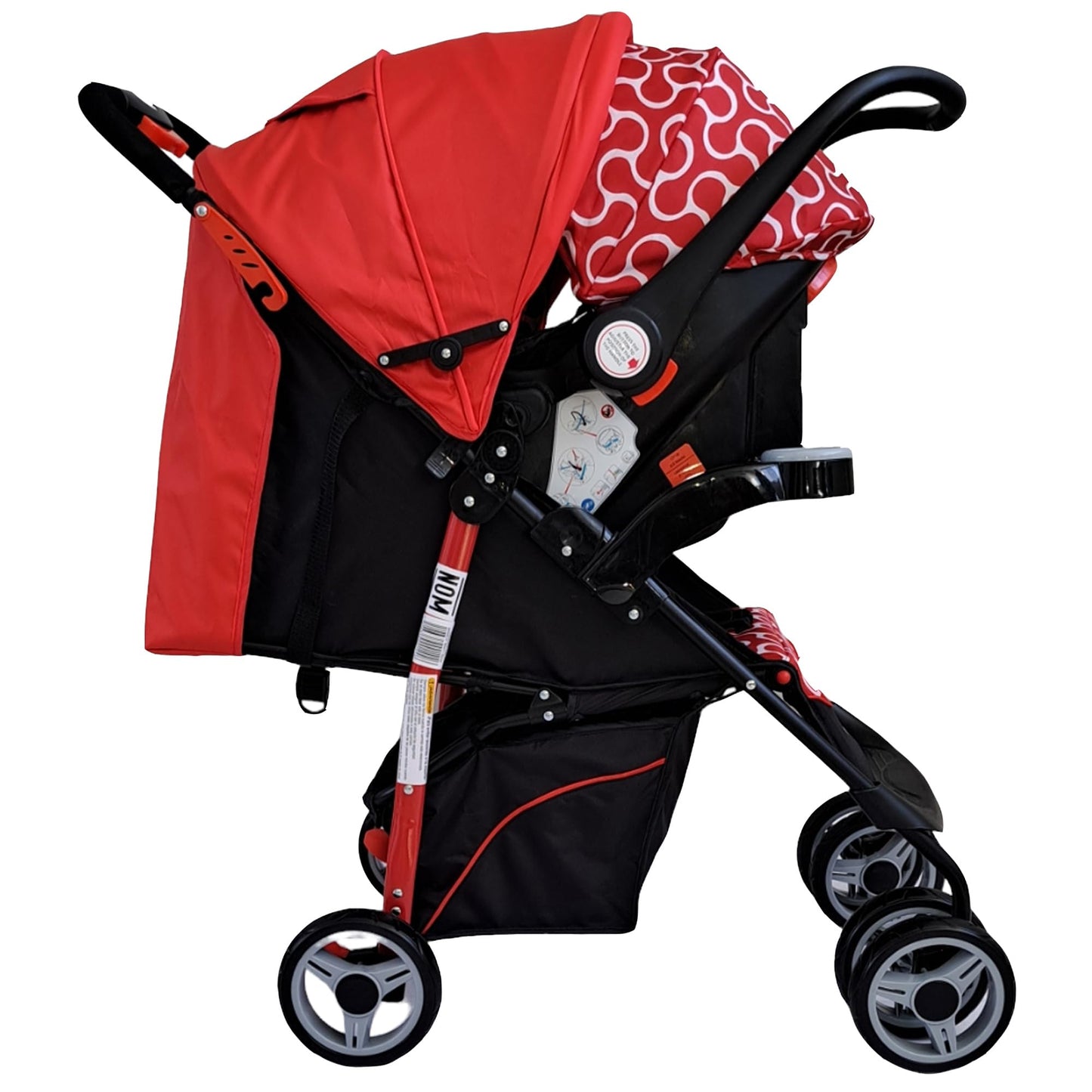 Carriola para Bebé con Travel System, 4 en 1, Plegado a Una Mano, Respaldo Multiposiciones, Portabebé/Autoasiento 0+, Arnés de 5 Puntos, Canastilla Amplia, de 0 a 3 Años, Modelo MAXY (Roja)