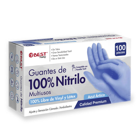 Best Trading 100 Guantes de Nitrilo Color Azul Ártico: Libres de Látex, Ajuste Perfecto, Guantes Premium con Tecnología Touchscreen. Comodidad, Seguridad y Funcionalidad en tus Manos (Mediano)