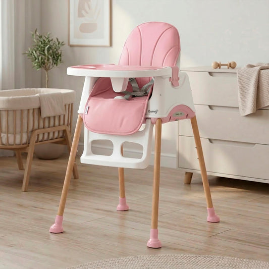 BEBBLY Silla Alta para Bebé con Patas de Madera Antiderrapante Asiento Ergonómico con Charola y Arnés de Seguridad Ideal para Comer o Jugar Niños y Niñas desde 6 Meses Moderna y Fácil de Limpiar