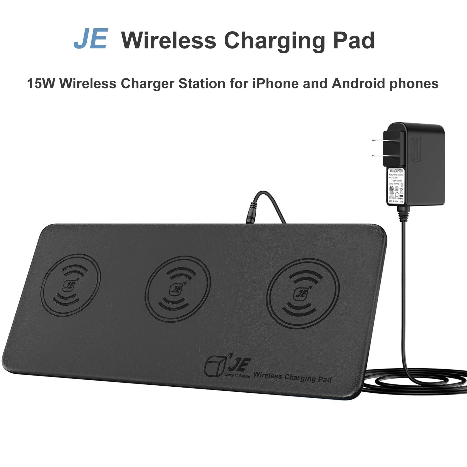 JE Cargador inalámbrico 3 en 1, Estación de Carga inalámbrica Compatible con iPhone 15/14/13/12/11/XR/XS/8, Cargador Inductiva Wireless para AirPods 3/2/Pro