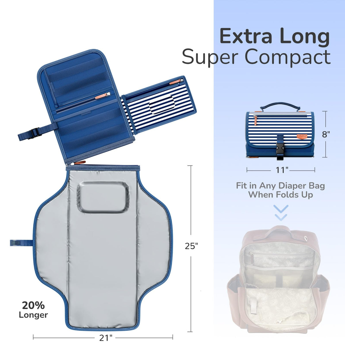 Cambiador de pañales portátil para bebé, cambiador de viaje desmontable con bolsillo para toallitas de bebé, regalos para baby shower, niñas recién nacidas y niños (azul marino)