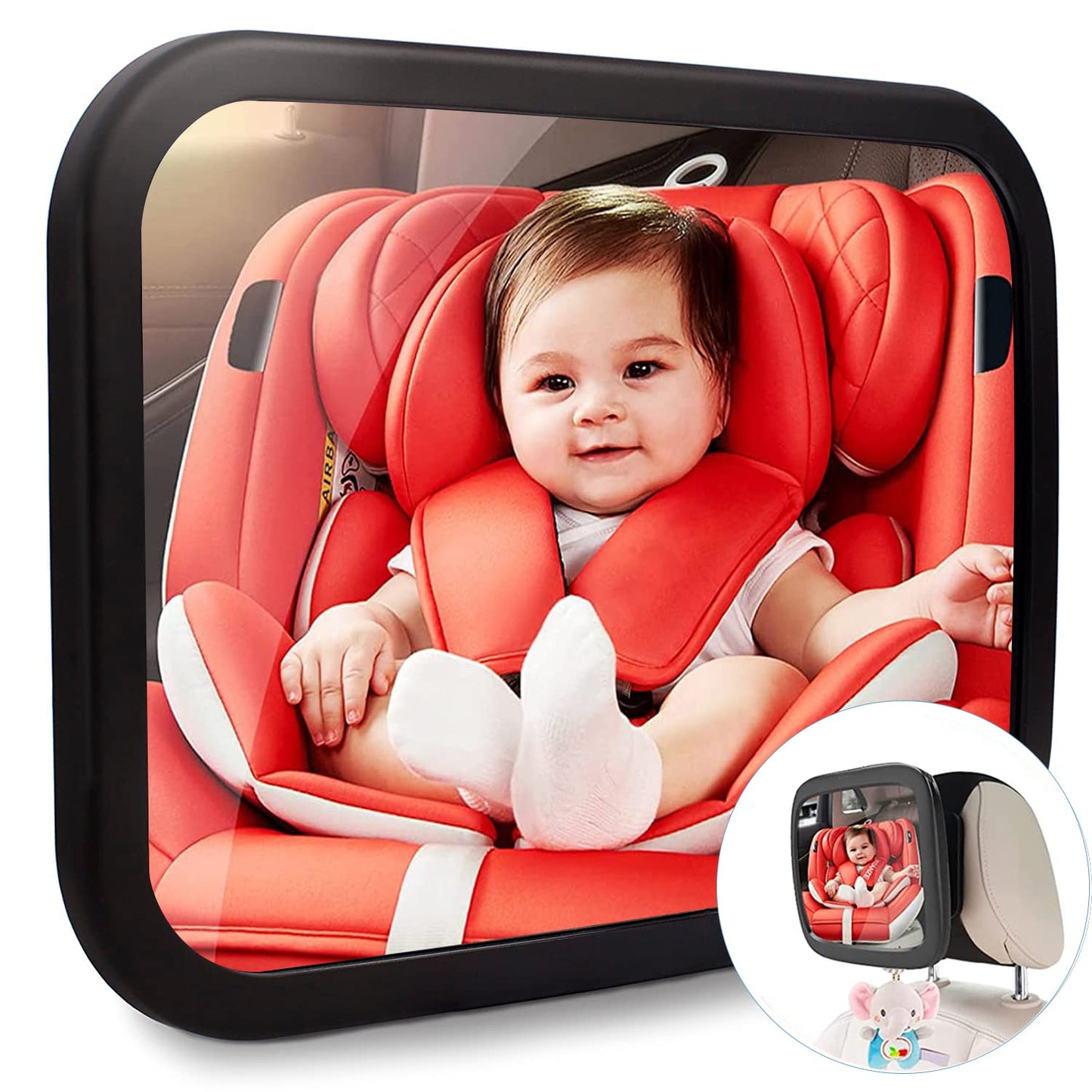 Espejo Bebé Coche - Espejo Asiento Coche Espejo Grande de Seguridad para Niños en Sentido Contrario a la Marcha | Amplia Visión | Inastillable | Rotación de 360° Espejo de Observación para Bebé