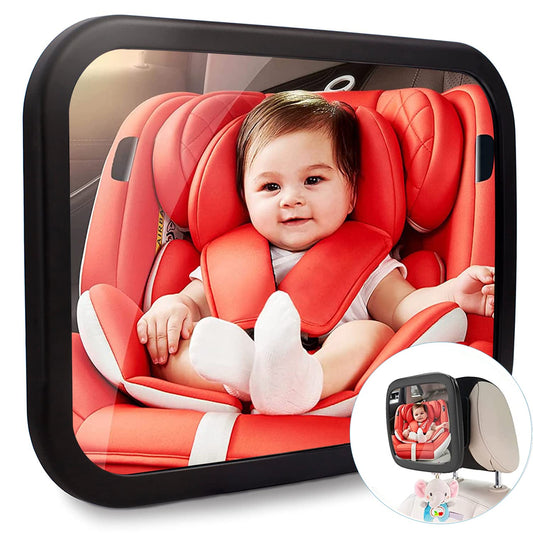 Espejo Bebé Coche - Espejo Asiento Coche Espejo Grande de Seguridad para Niños en Sentido Contrario a la Marcha | Amplia Visión | Inastillable | Rotación de 360° Espejo de Observación para Bebé