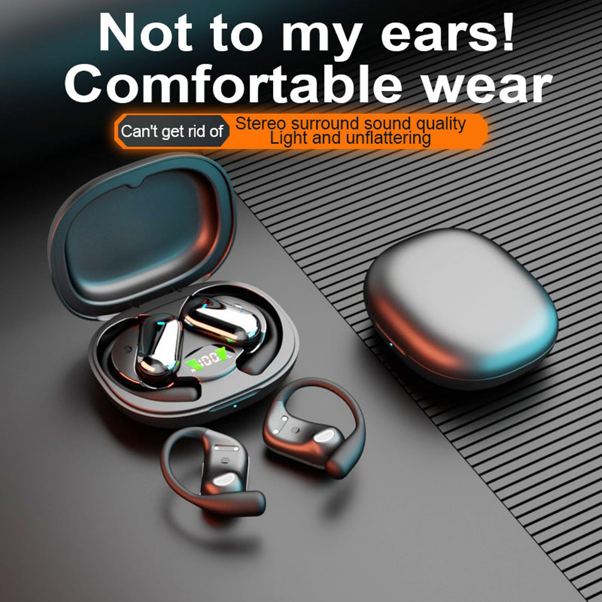 Auriculares Inalámbricos Cujiadi Negro con Gancho de Silicona para Entrenamiento y Conducción