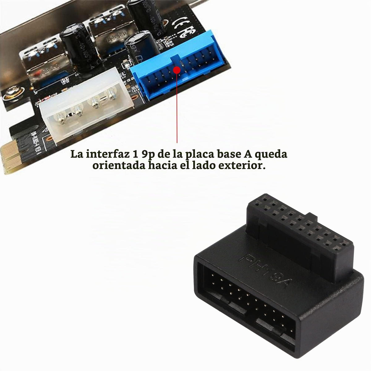 Adaptador de Placa Base USB3.0 SHANFEILU 90 Grados 19 Pines 20 Pines