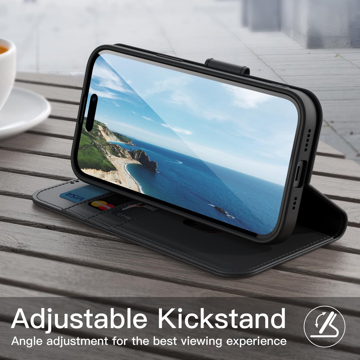 JETech Funda Billetera para iPhone 15 6.1 Pulgadas, Carcasa Flip Magnética de Cuero PU Antigolpes con Tarjetero, Función de Soporte y Protección Completa Cámara (Negro)