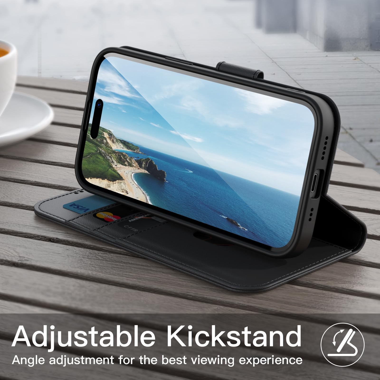 JETech Funda Billetera para iPhone 15 6.1 Pulgadas, Carcasa Flip Magnética de Cuero PU Antigolpes con Tarjetero, Función de Soporte y Protección Completa Cámara (Negro)
