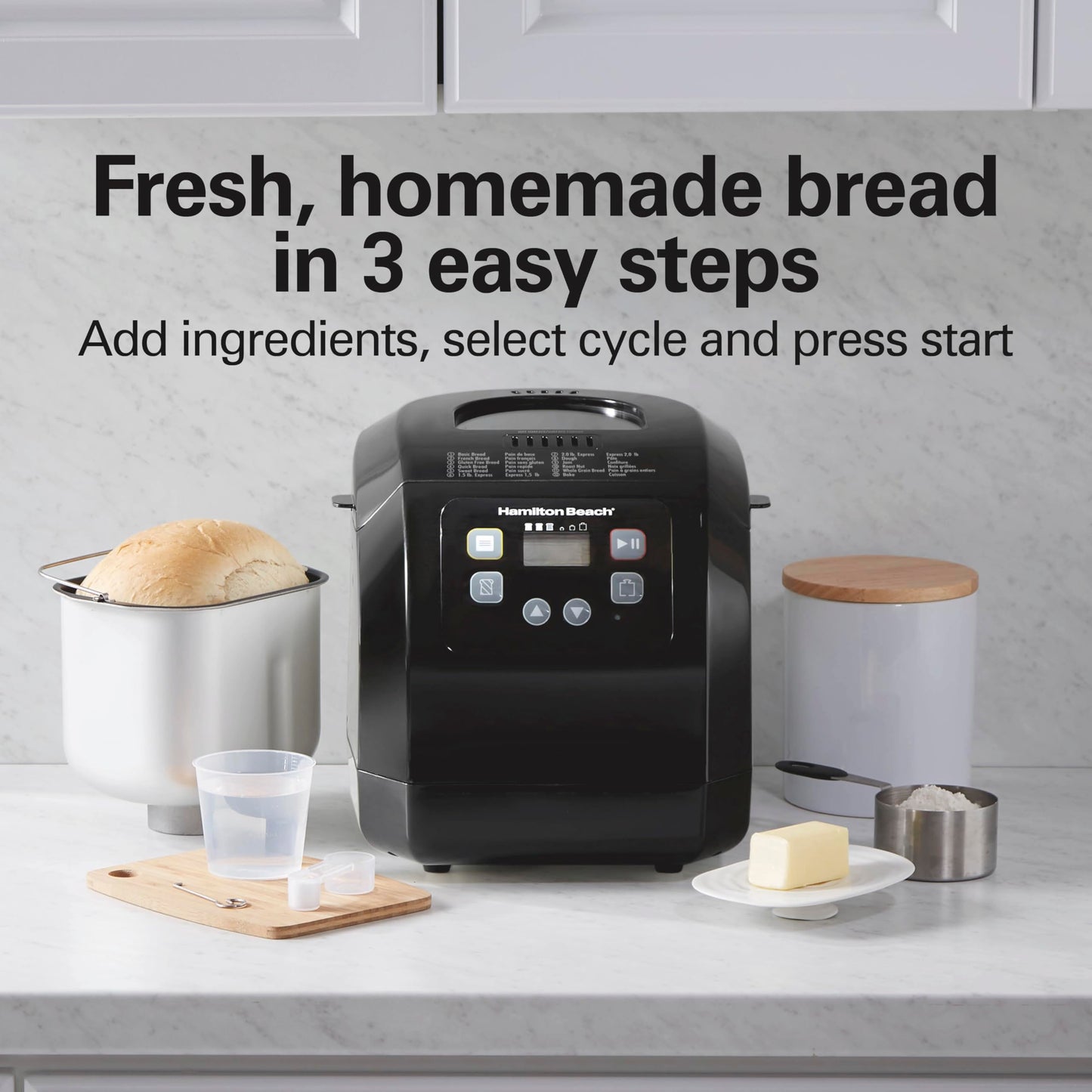 Hamilton Beach Máquina automática para hacer pan, digital, programable, 12 ajustes + sin gluten, sartén antiadherente sin PFAS + paleta de amasamiento, capacidad de 2 libras, color negro